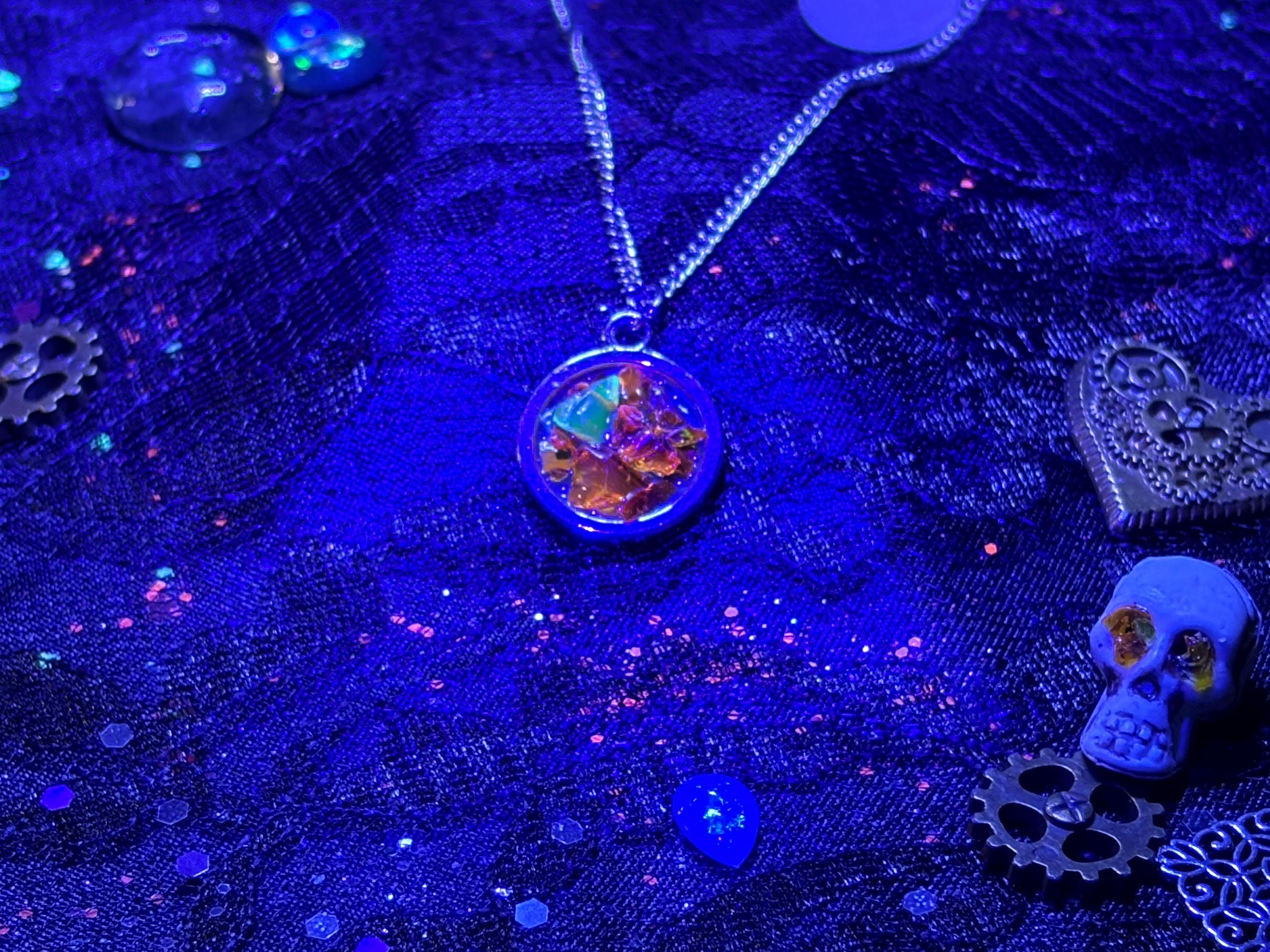 Crushed Uranium Glass Pendant – Glows Under UV | Atomic Orange Statement Necklace | Barely Cursed Jewelry