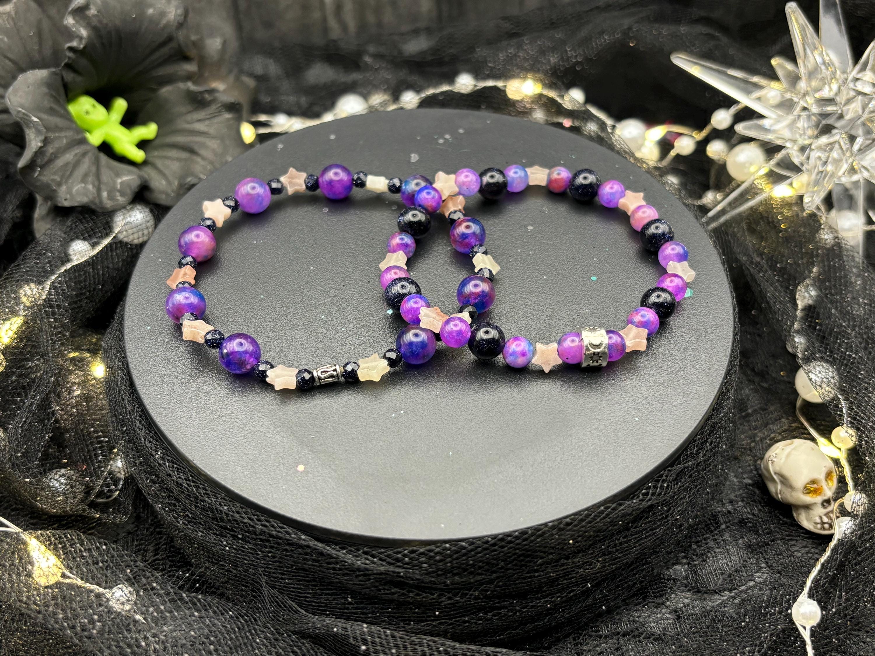 Witchcore Gemstone Bracelet Duo: Tiger's Eye, Sandstone & Strawberry Quartz