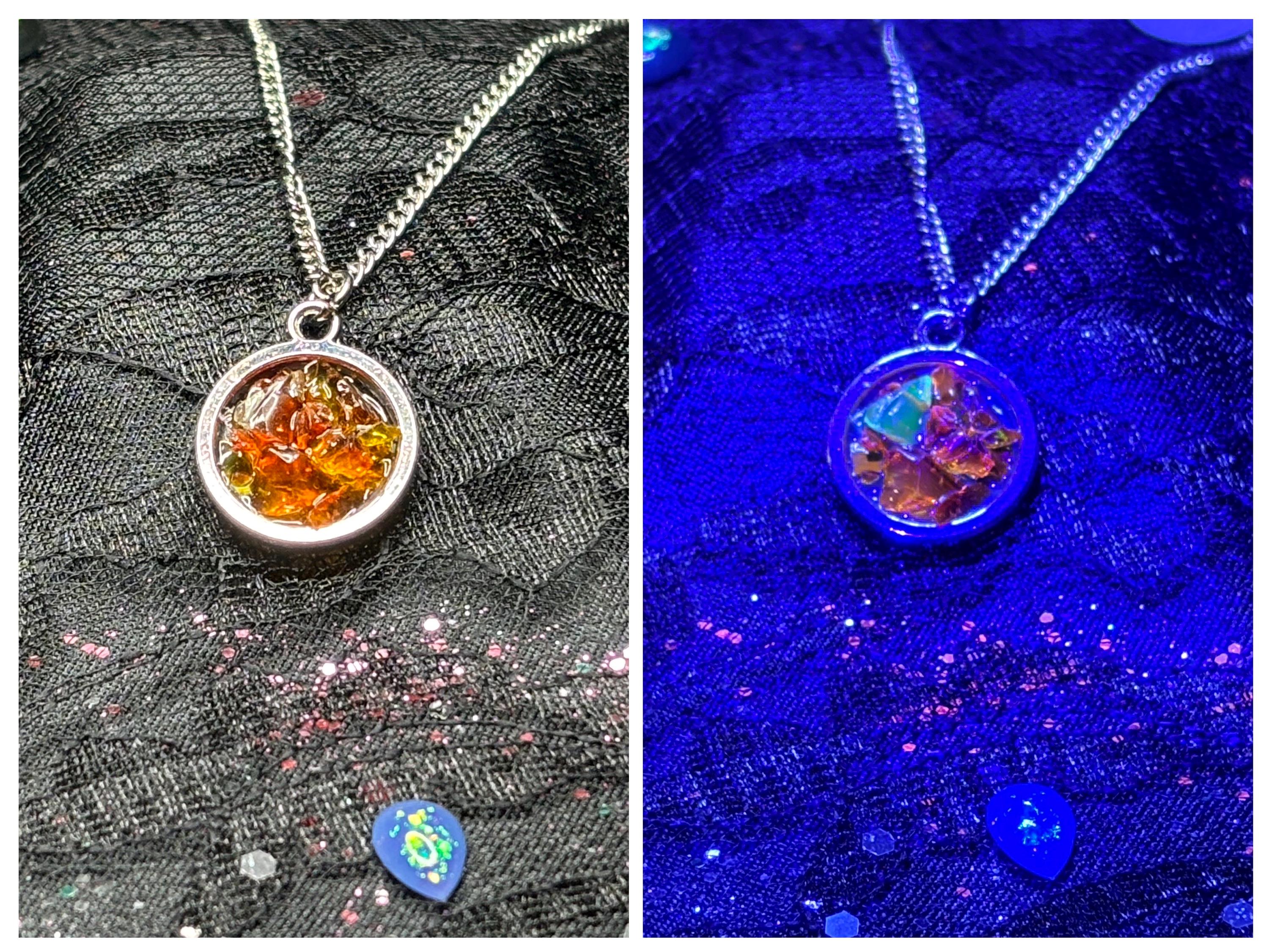Crushed Uranium Glass Pendant – Glows Under UV | Atomic Orange Statement Necklace | Barely Cursed Jewelry