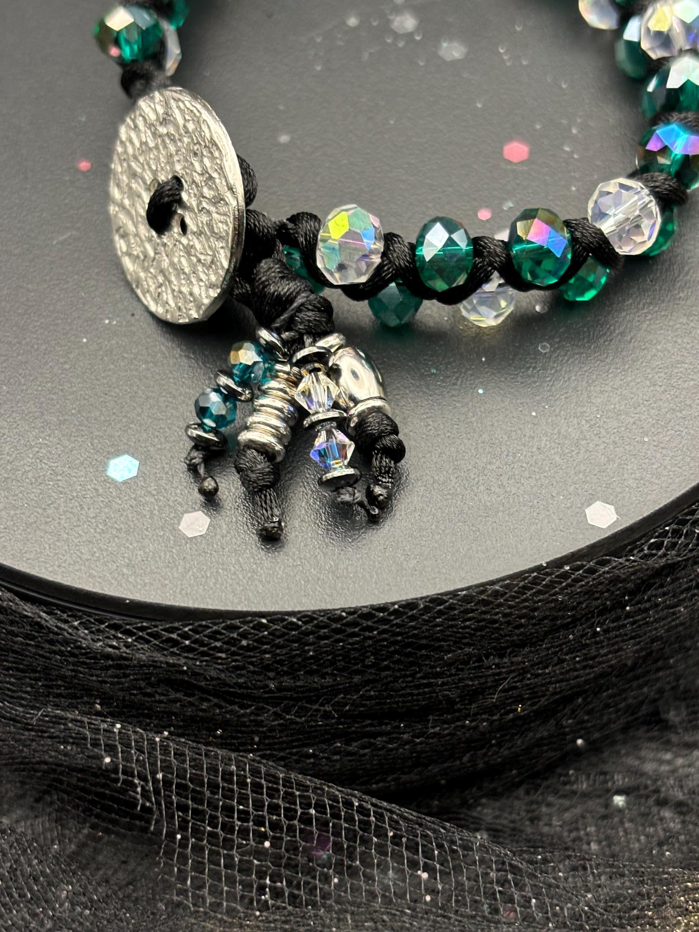 Forest Prism – Braided Crystal Glass & Hematite Macramé Bracelet