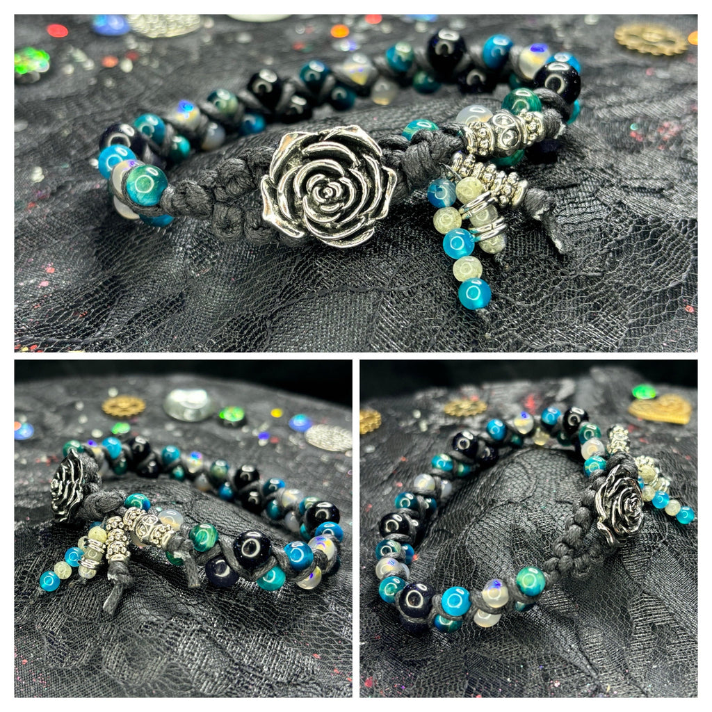 Macrame Gemstone Bracelet: Blue Tiger Eye, Labradorite & Sandstone
