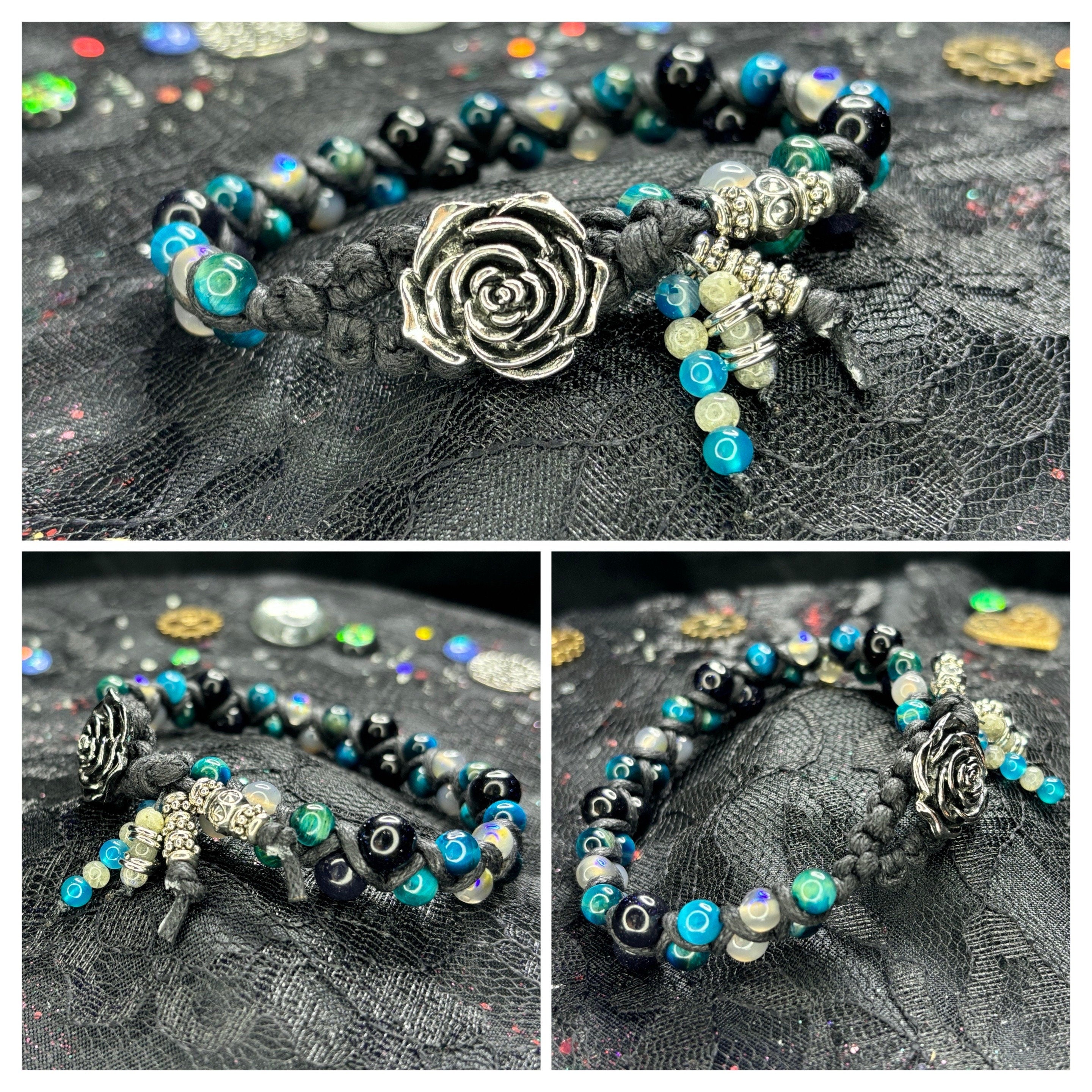 Macrame Gemstone Bracelet: Blue Tiger Eye, Labradorite & Sandstone