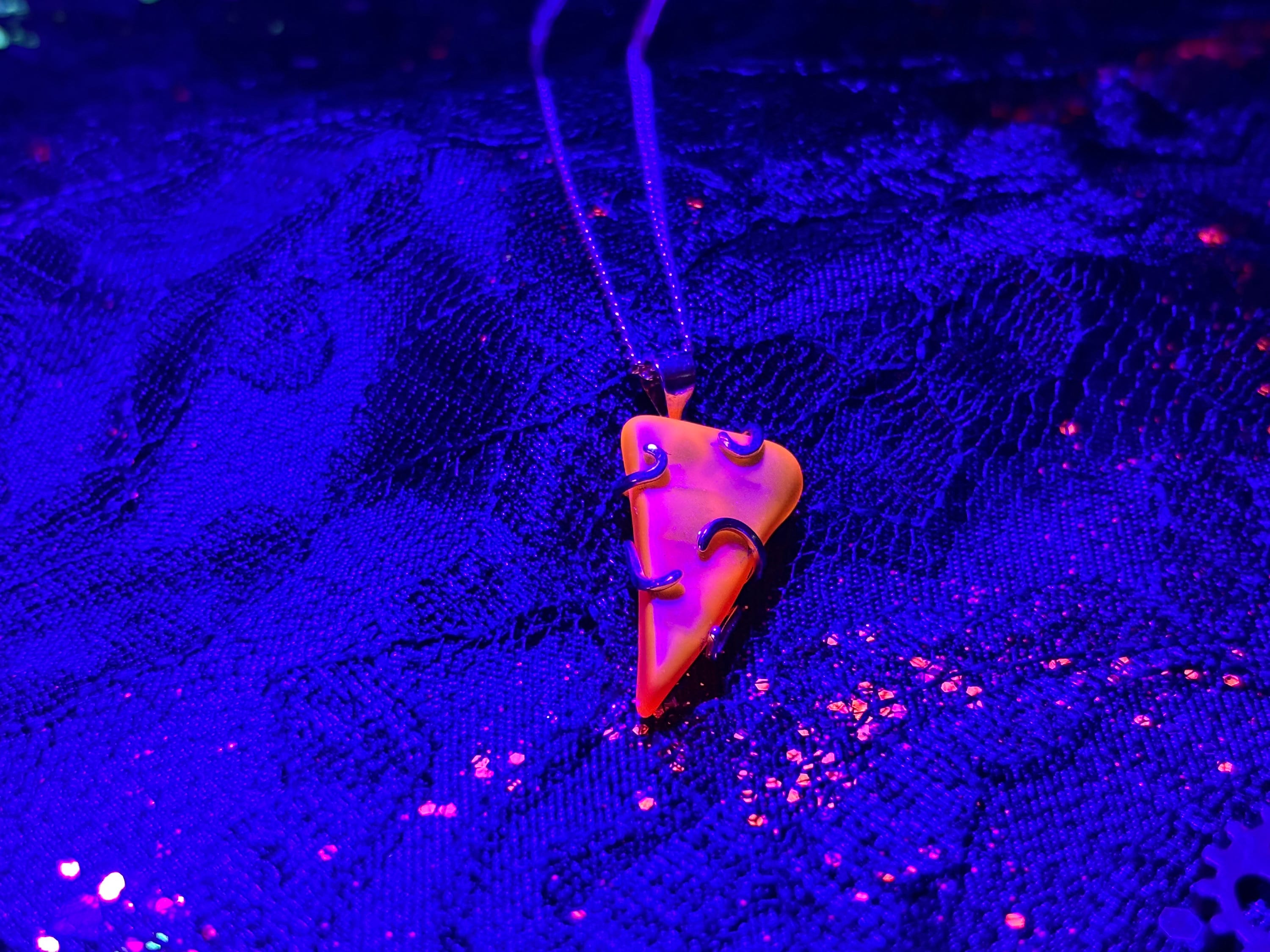 Barely Cursed Claw Pendant – Glowing Orange Cadmium Glass in Sterling Setting