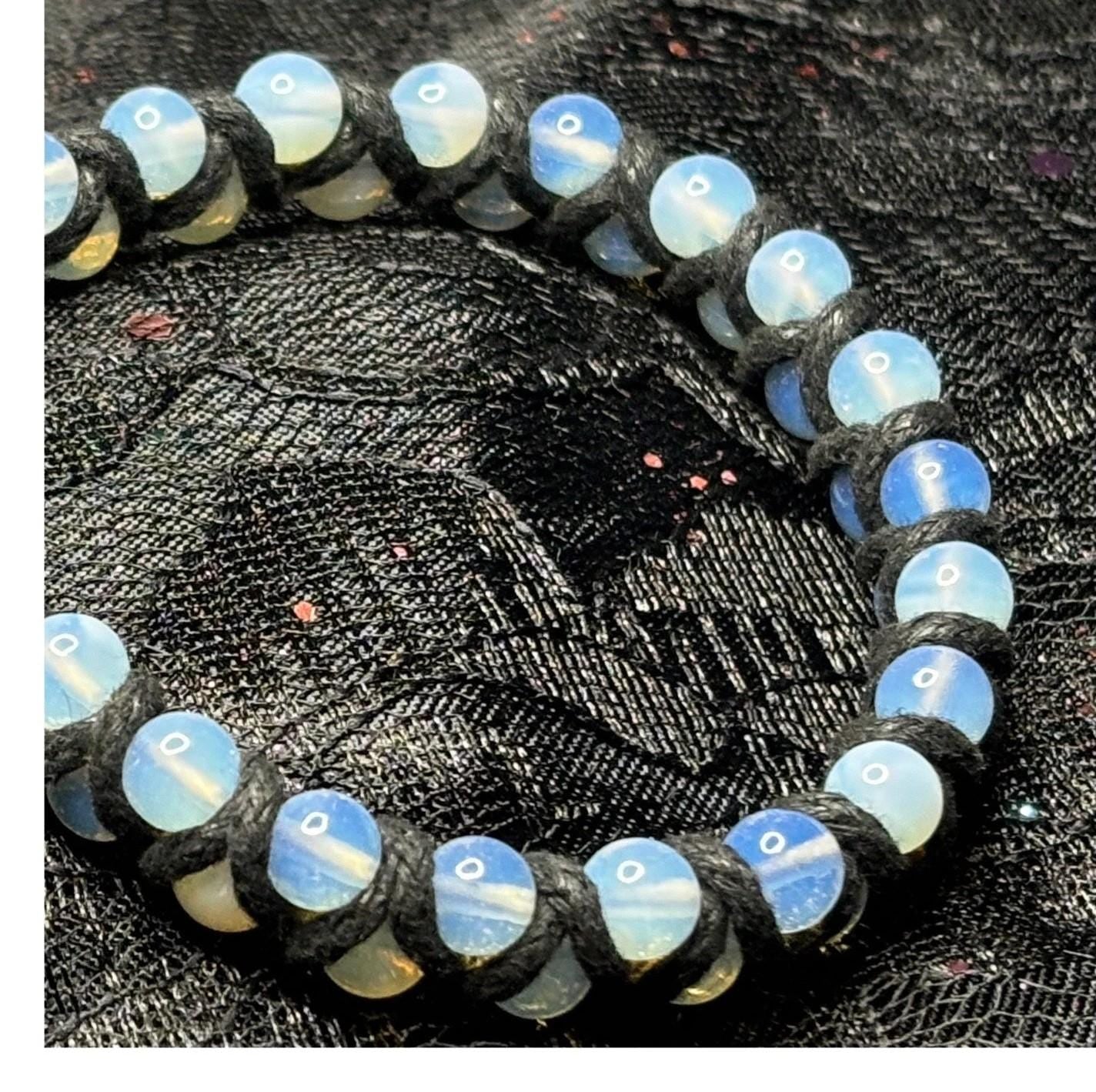 Opaline Moon Bead Macrame Bracelet: Celtic Knot Clasp, Witchcore Jewelry