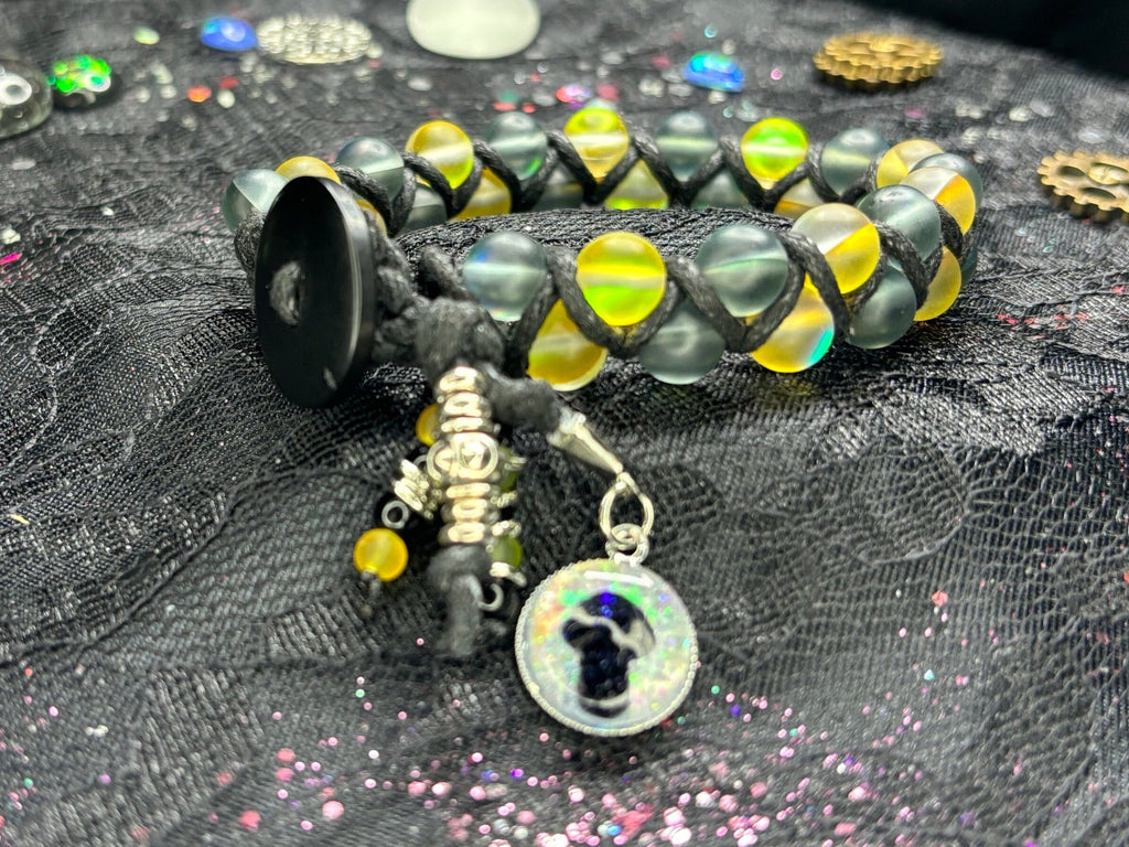 Iridescent Glass Bead Bracelet: Yellow, Gray, & Silver - Barely Cursed™