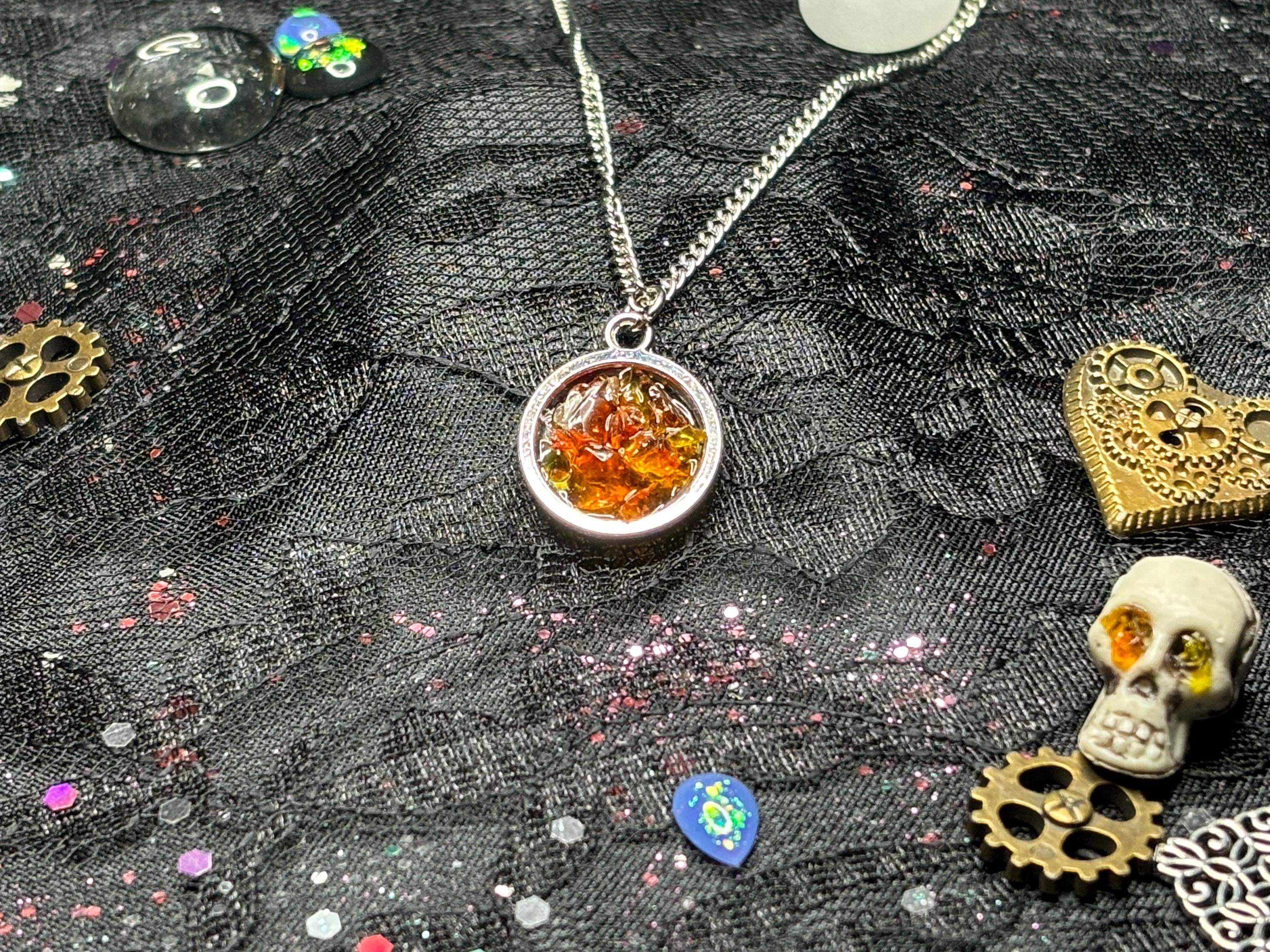 Crushed Uranium Glass Pendant – Glows Under UV | Atomic Orange Statement Necklace | Barely Cursed Jewelry