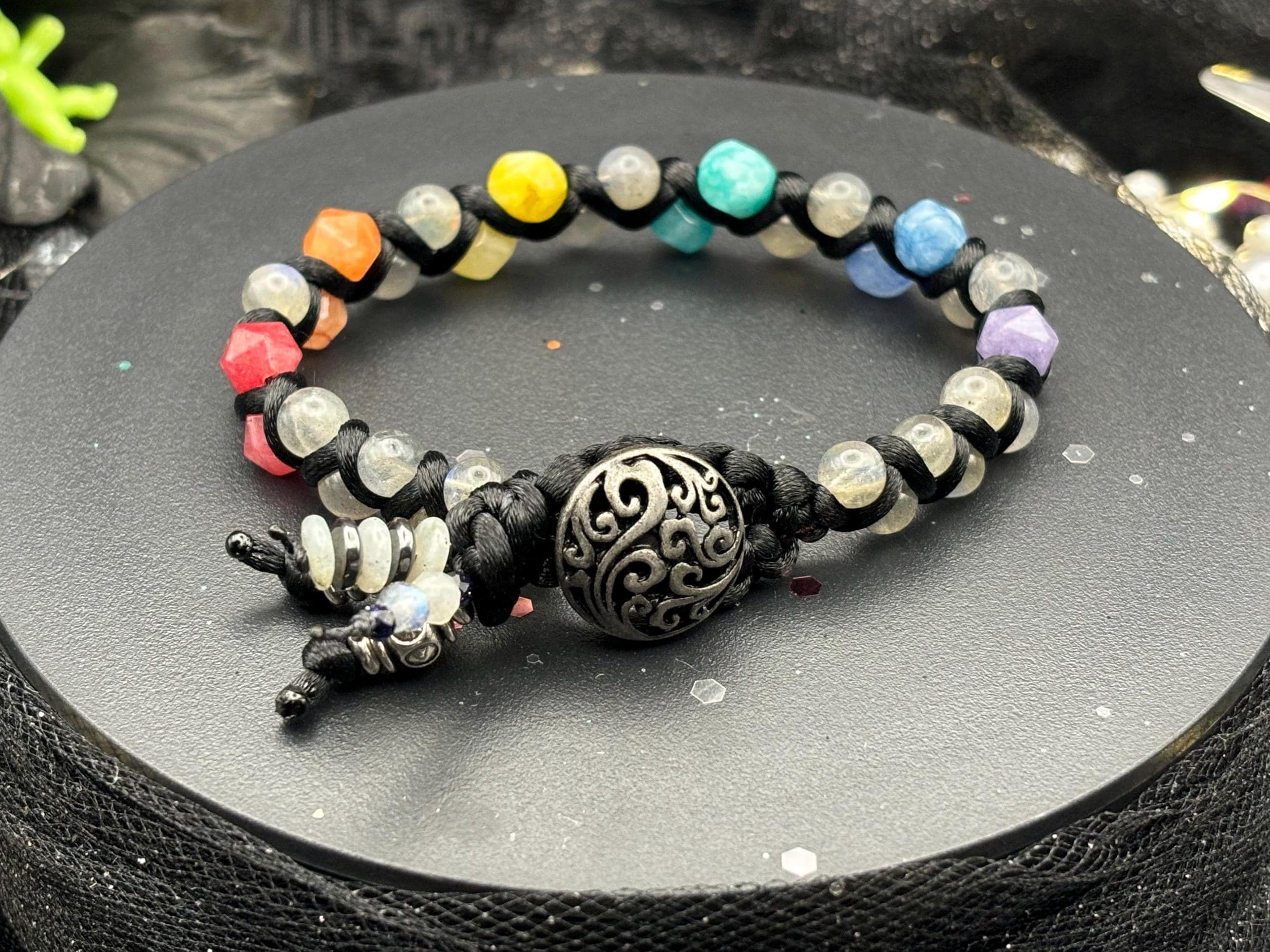 Rainbow Agate Labradorite Macrame Bracelet: LGBTQ+ Pride Jewelry