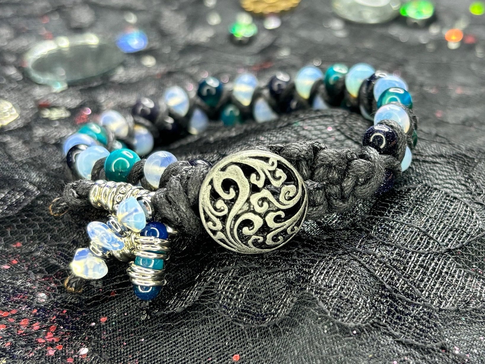 Barely Cursed Bracelet – Opaline Glow with Blue Tiger’s Eye & Purple Sandstone