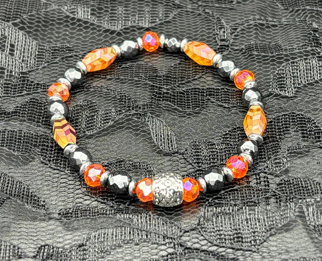 Barely Cursed Duo: Fire Glass & Hematite Crystal Bracelets