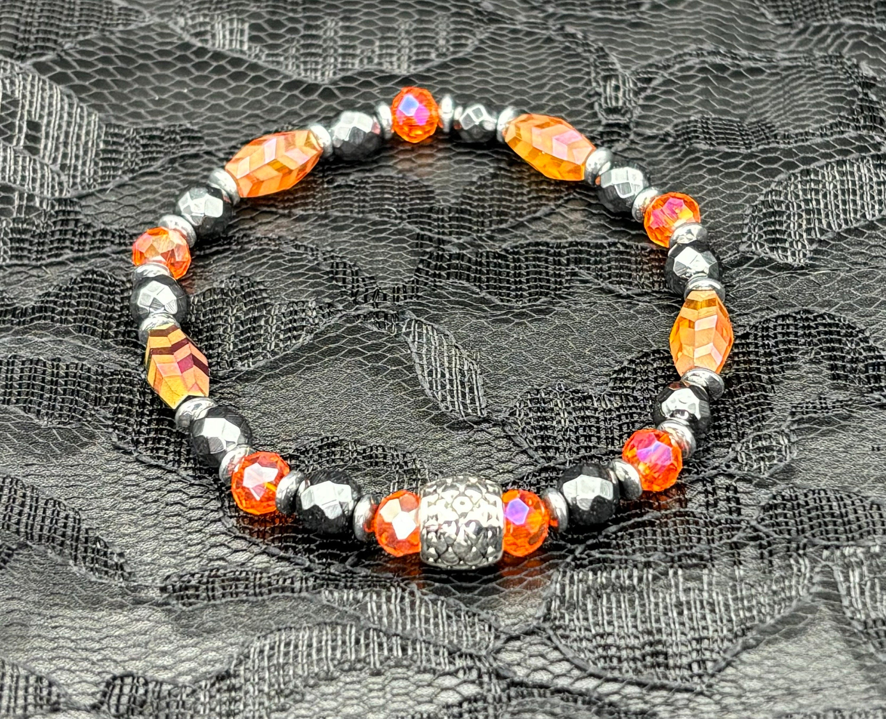 Barely Cursed Duo: Fire Glass & Hematite Crystal Bracelets
