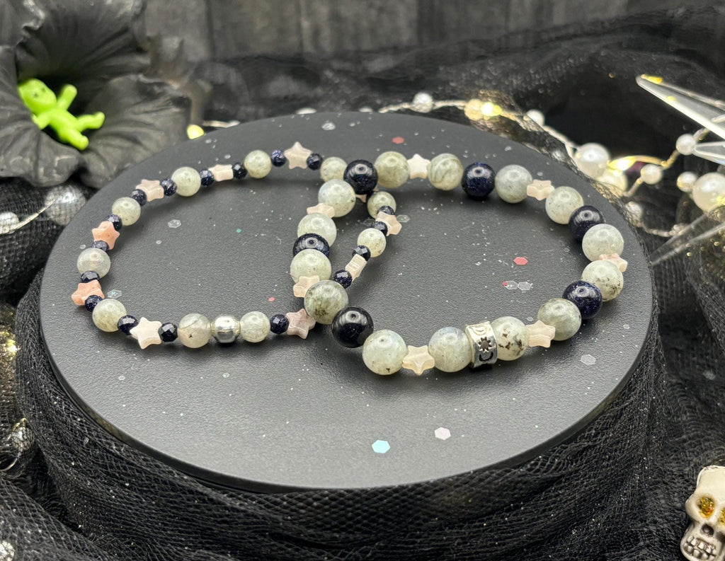 Cosmic Harmony – Labradorite, Purple Sandstone & Rose Quartz Star Bracelet Set