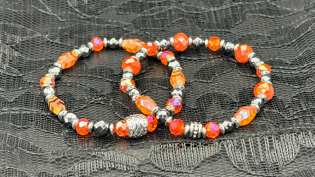 Barely Cursed Duo: Fire Glass & Hematite Crystal Bracelets