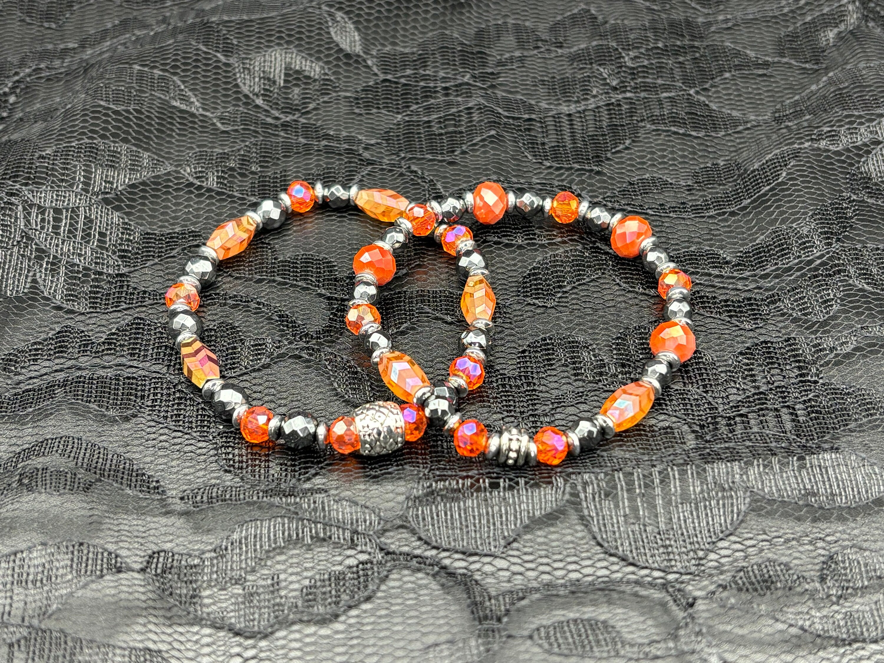 Barely Cursed Duo: Fire Glass & Hematite Crystal Bracelets