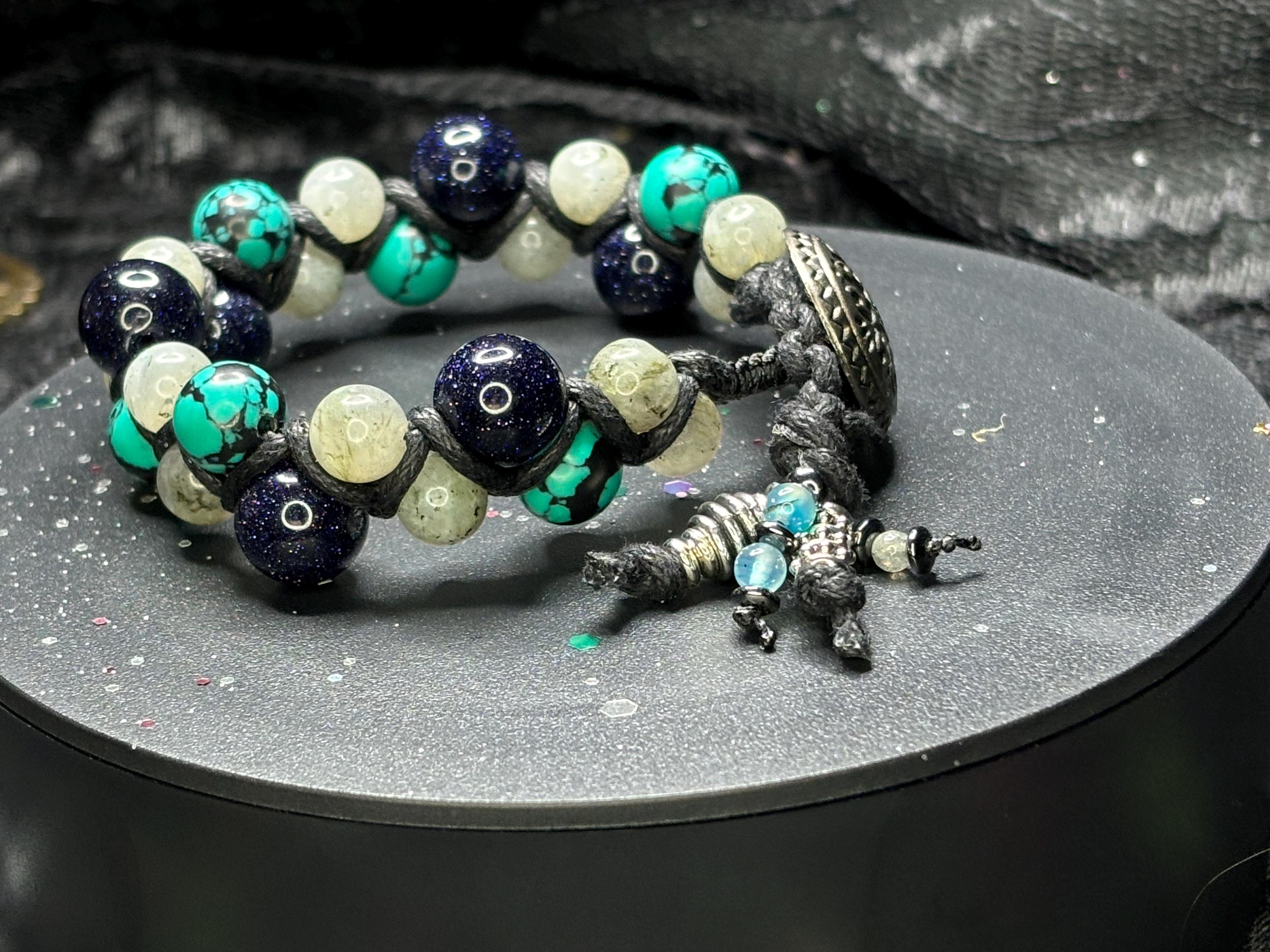 Support and Strength Bracelet – Purple Sandstone, Labradorite & Teal Agate Macramé