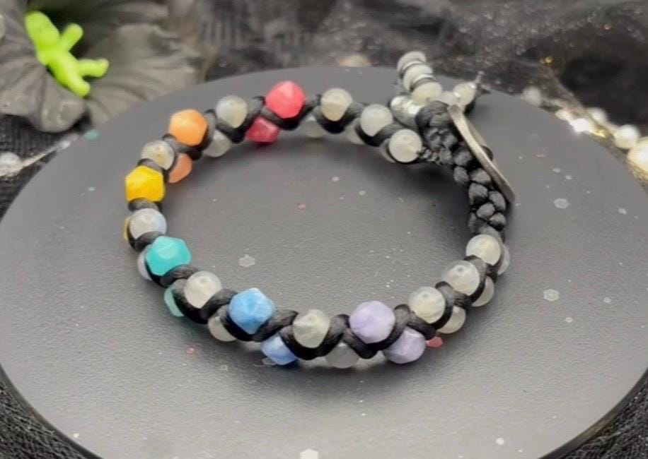 Rainbow Agate Labradorite Macrame Bracelet: LGBTQ+ Pride Jewelry