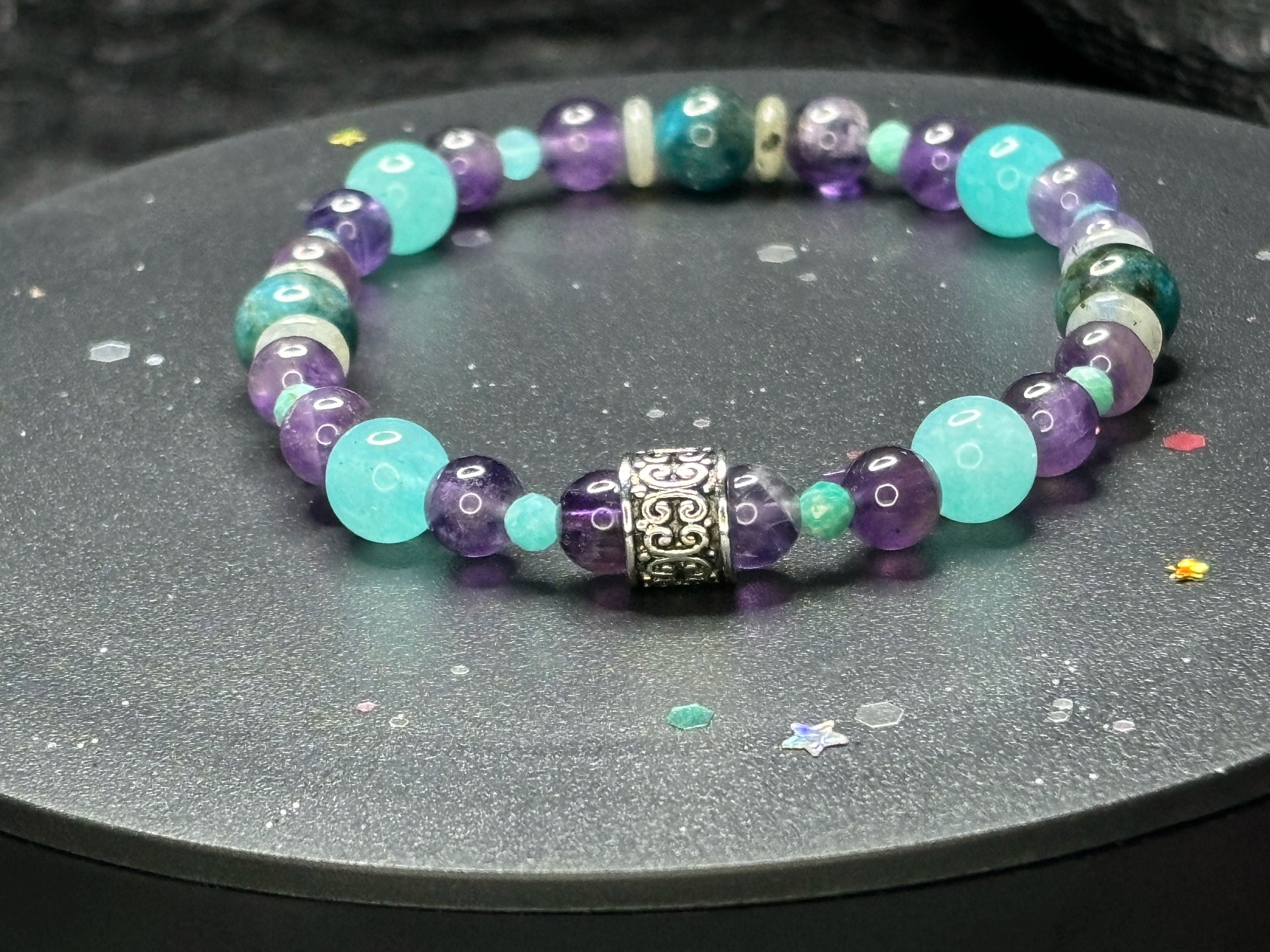 Barely Cursed Bracelet – Amethyst, Amazonite, and Labradorite Crystal Bead Bracelet