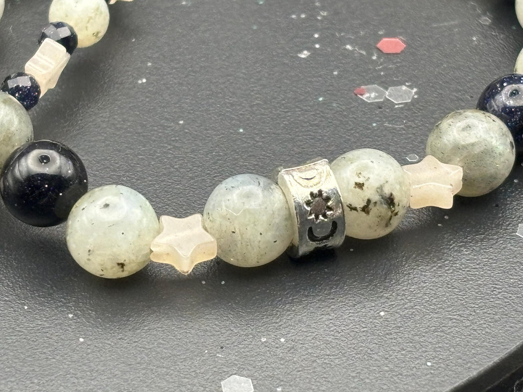 Cosmic Harmony – Labradorite, Purple Sandstone & Rose Quartz Star Bracelet Set