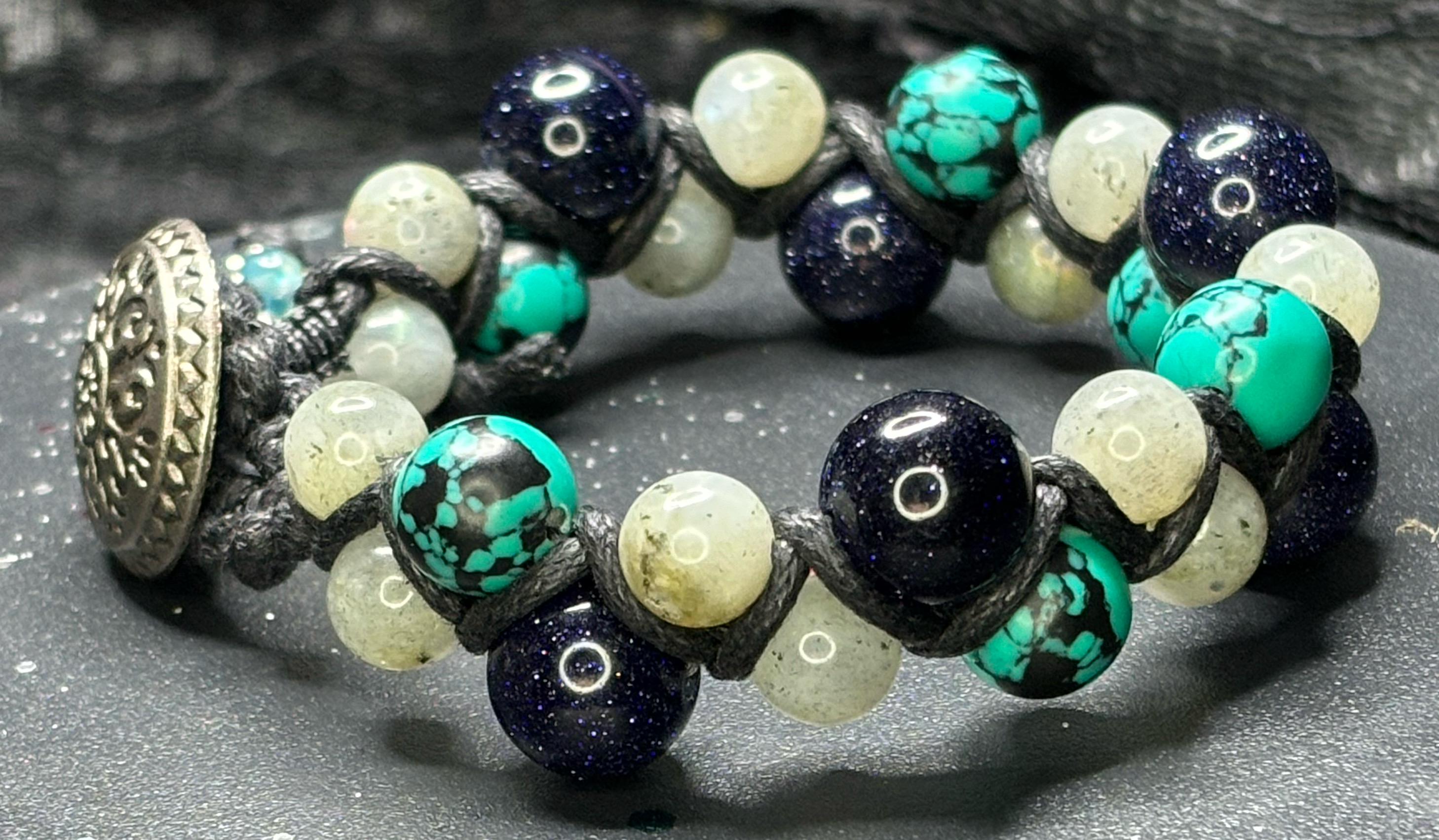 Support and Strength Bracelet – Purple Sandstone, Labradorite & Teal Agate Macramé