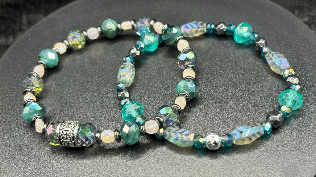 Twilight Tide- Hematite & Crystal Glass Bracelet Set