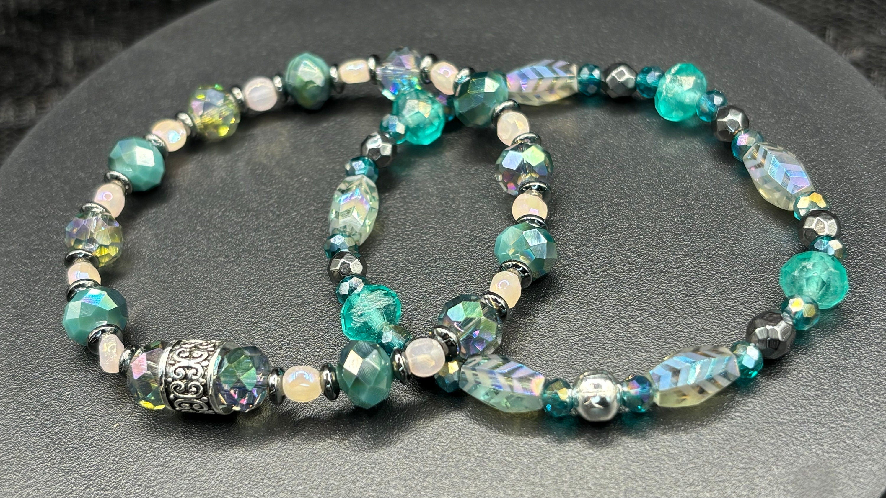 Twilight Tide- Hematite & Crystal Glass Bracelet Set