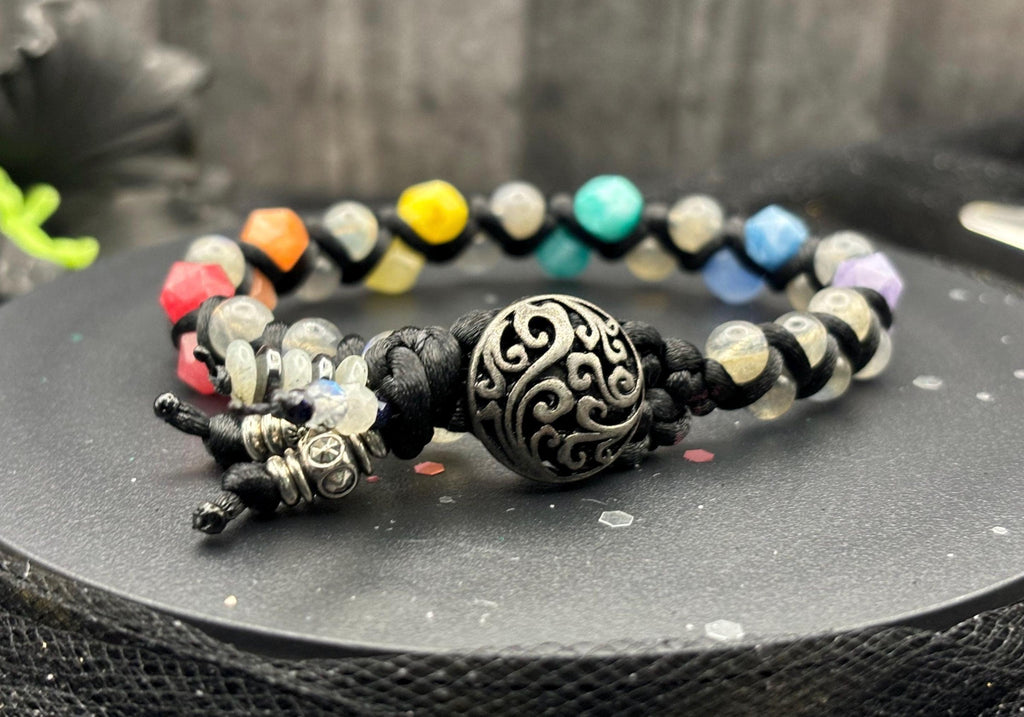 Rainbow Agate Labradorite Macrame Bracelet: LGBTQ+ Pride Jewelry