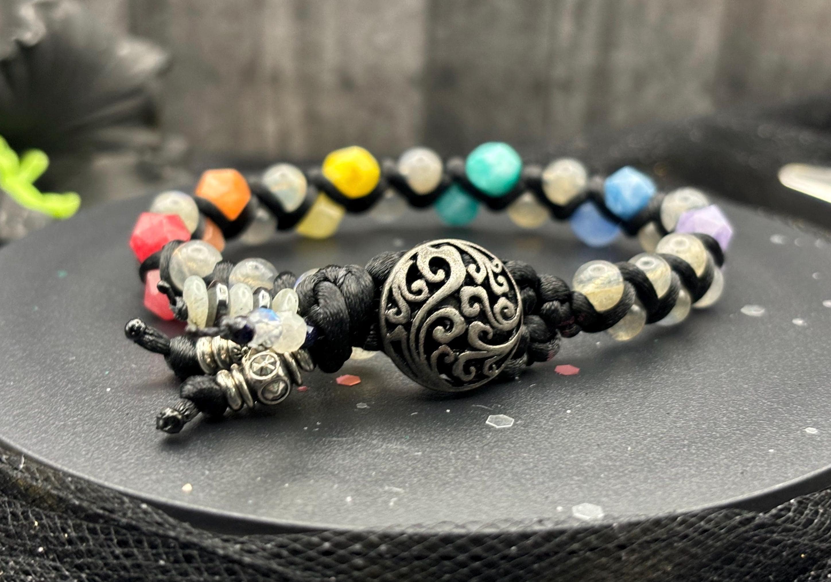 Rainbow Agate Labradorite Macrame Bracelet: LGBTQ+ Pride Jewelry