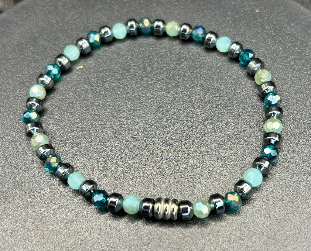 Barely Cursed Duo: Teal Crystal & Hematite Bracelets (Locally Sourced Glass Beads)