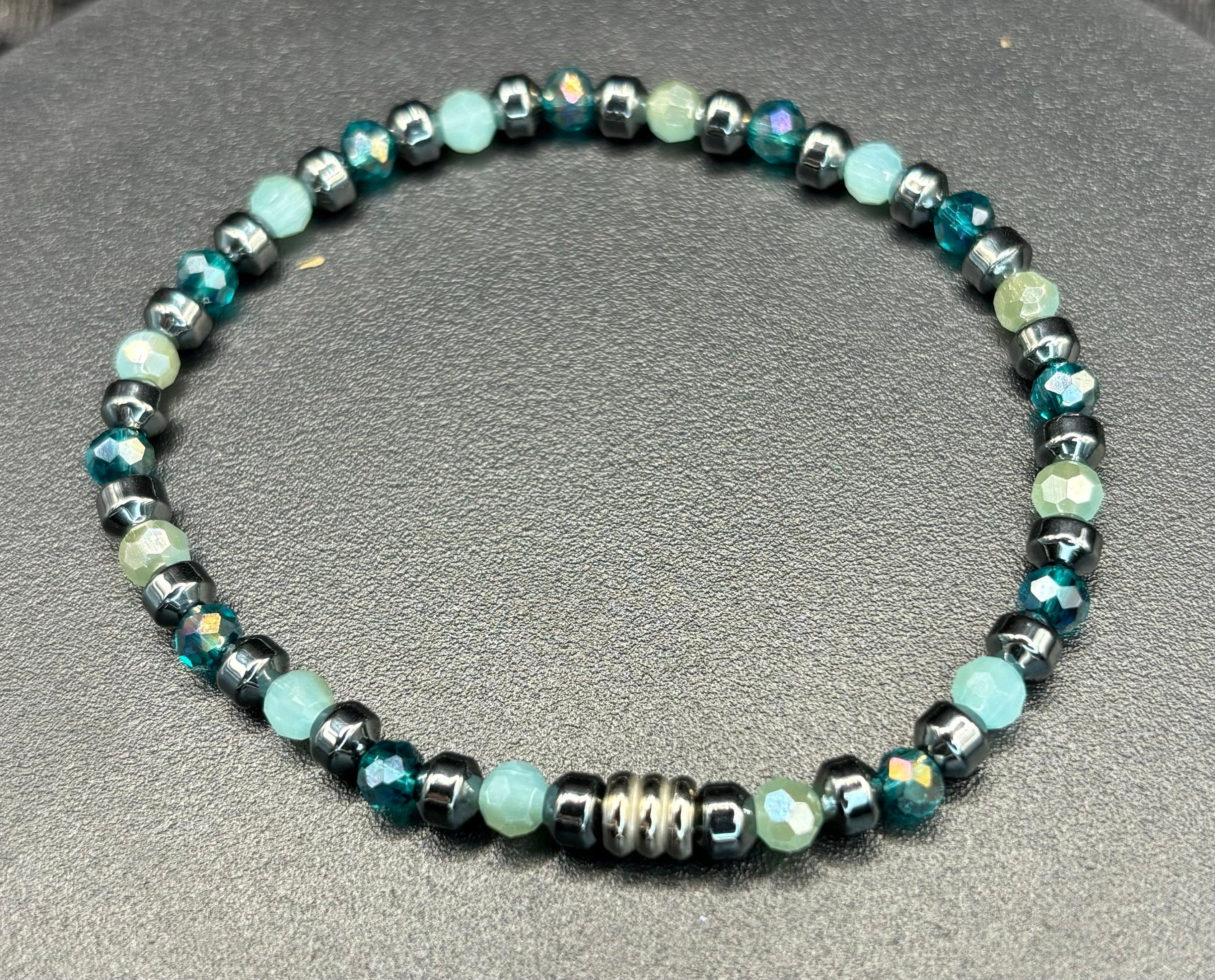 Barely Cursed Duo: Teal Crystal & Hematite Bracelets (Locally Sourced Glass Beads)
