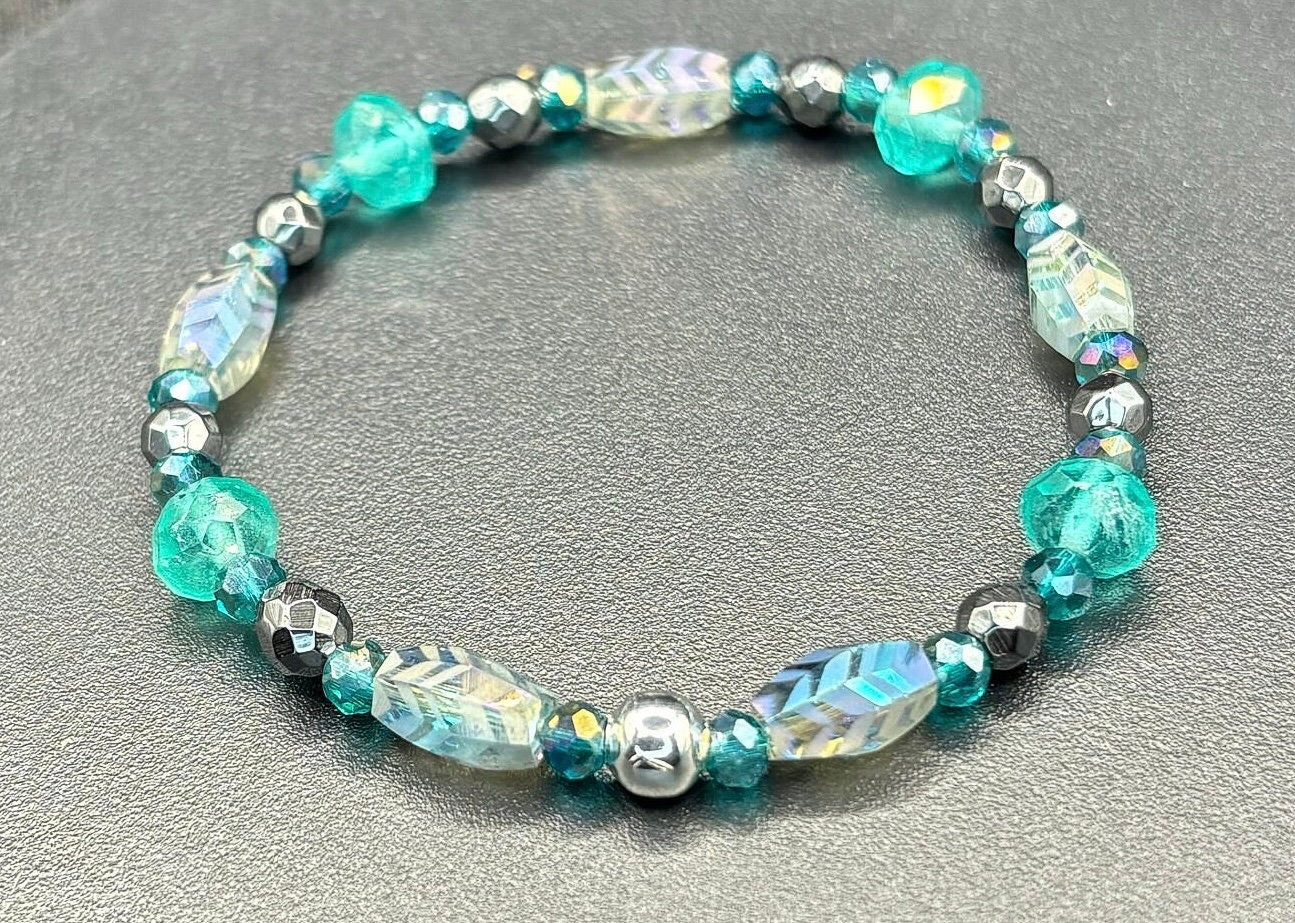 Twilight Tide- Hematite & Crystal Glass Bracelet Set