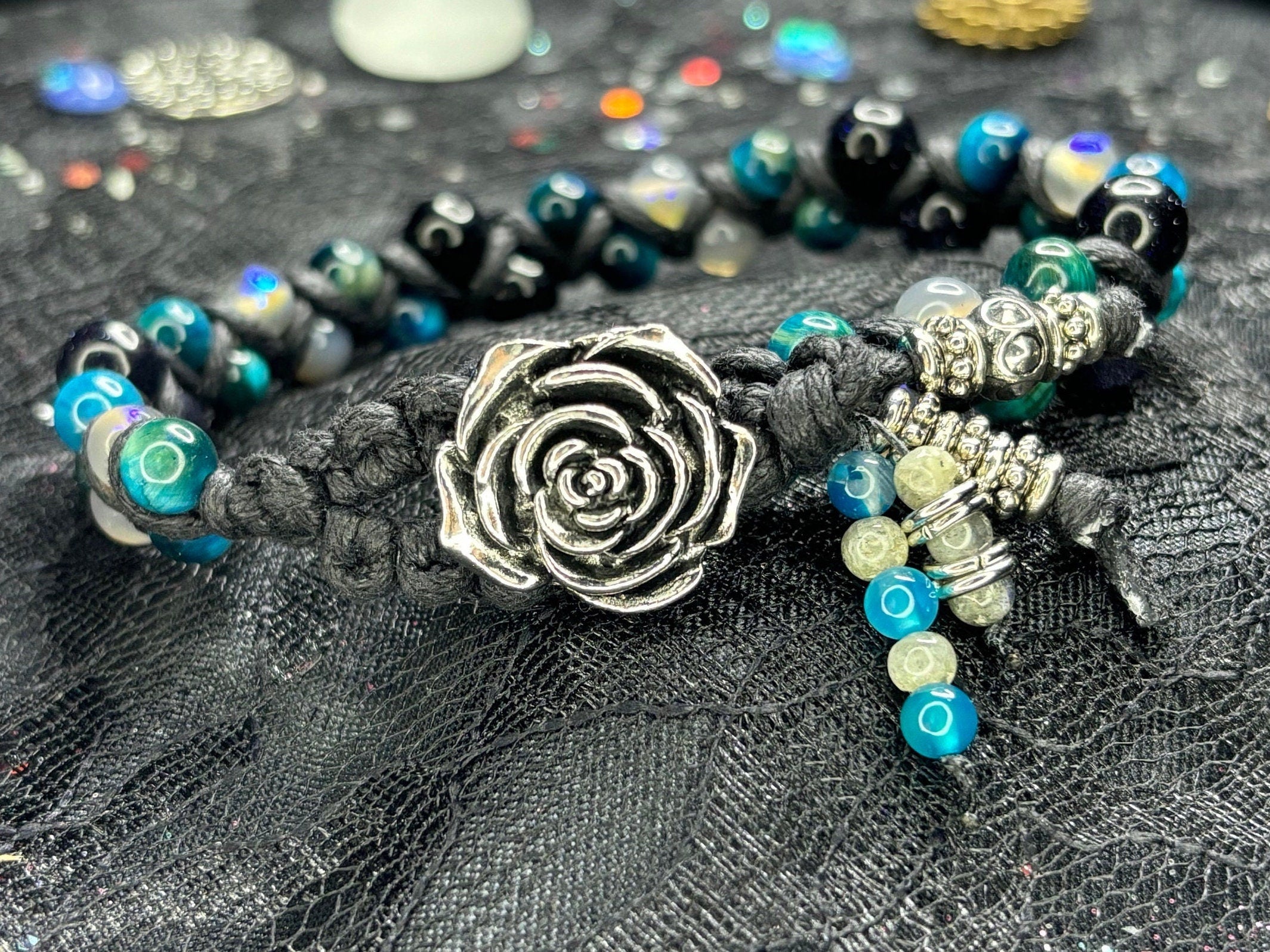Macrame Gemstone Bracelet: Blue Tiger Eye, Labradorite & Sandstone