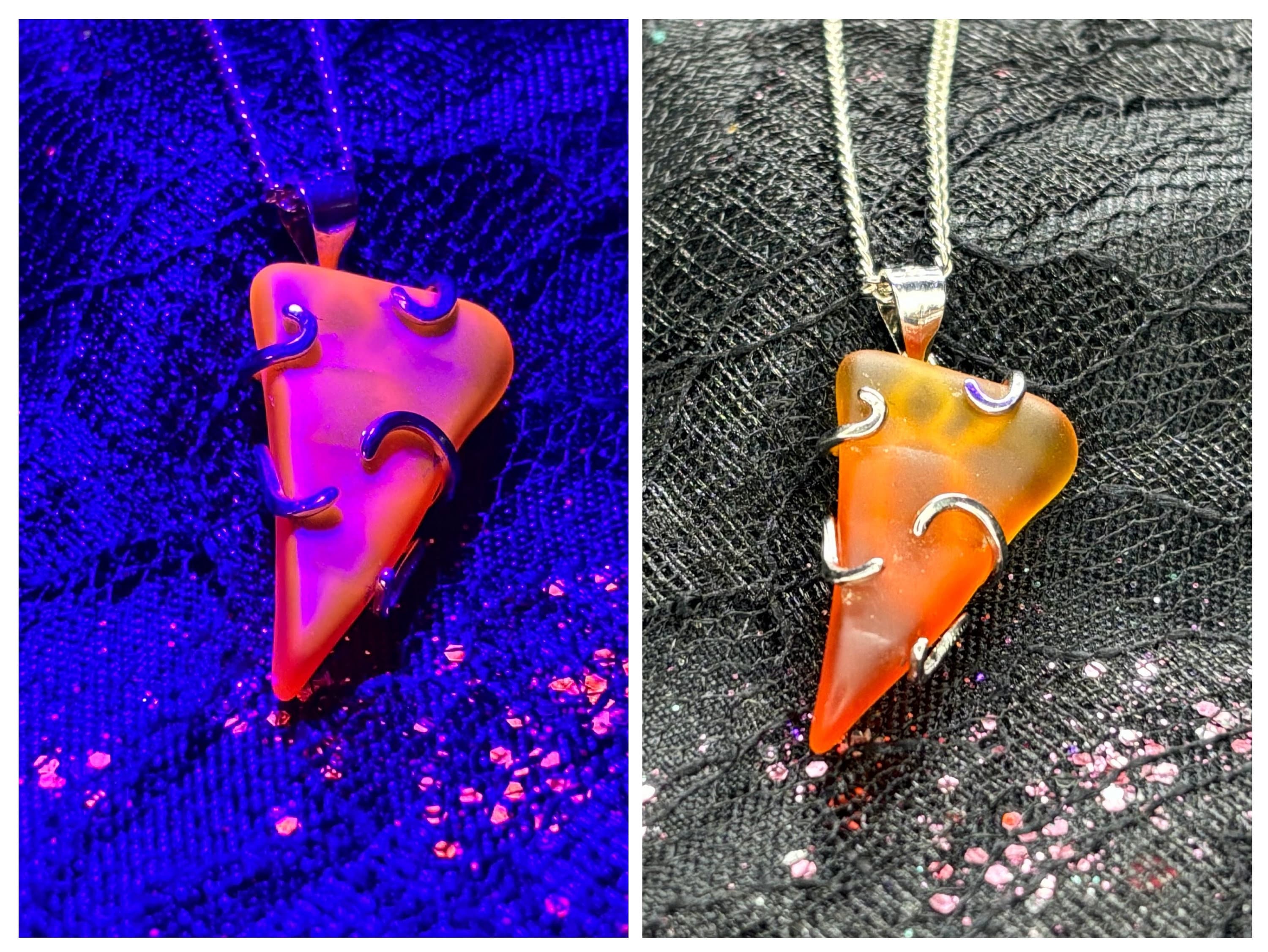 Barely Cursed Claw Pendant – Glowing Orange Cadmium Glass in Sterling Setting