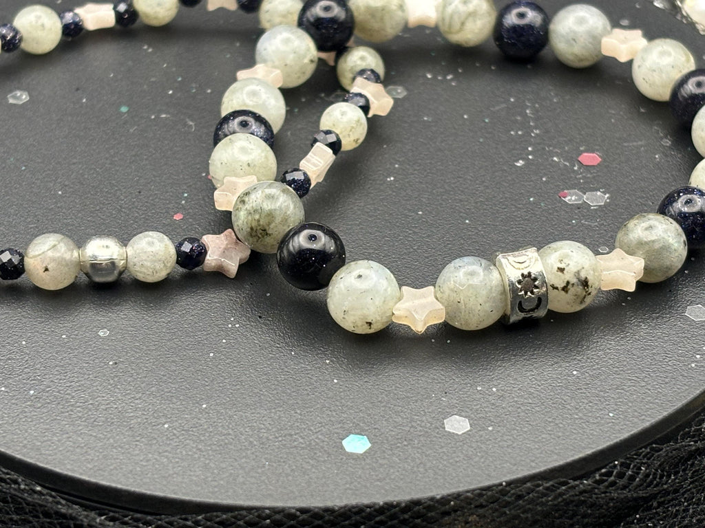 Cosmic Harmony – Labradorite, Purple Sandstone & Rose Quartz Star Bracelet Set