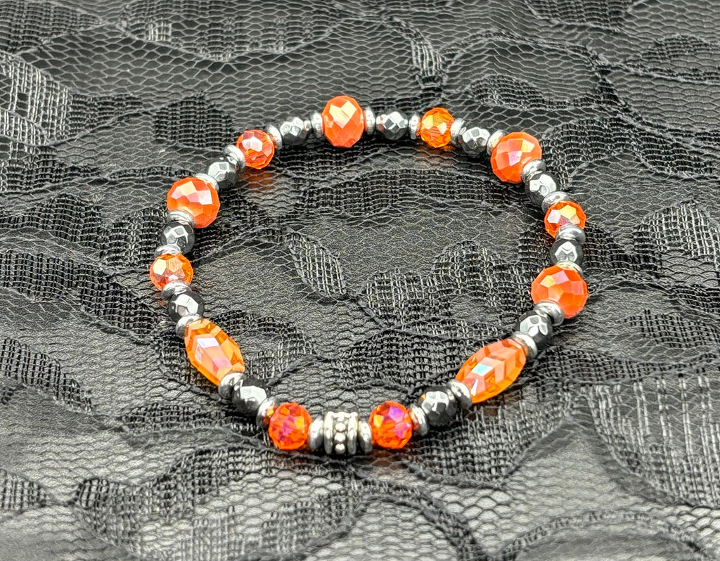 Barely Cursed Duo: Fire Glass & Hematite Crystal Bracelets
