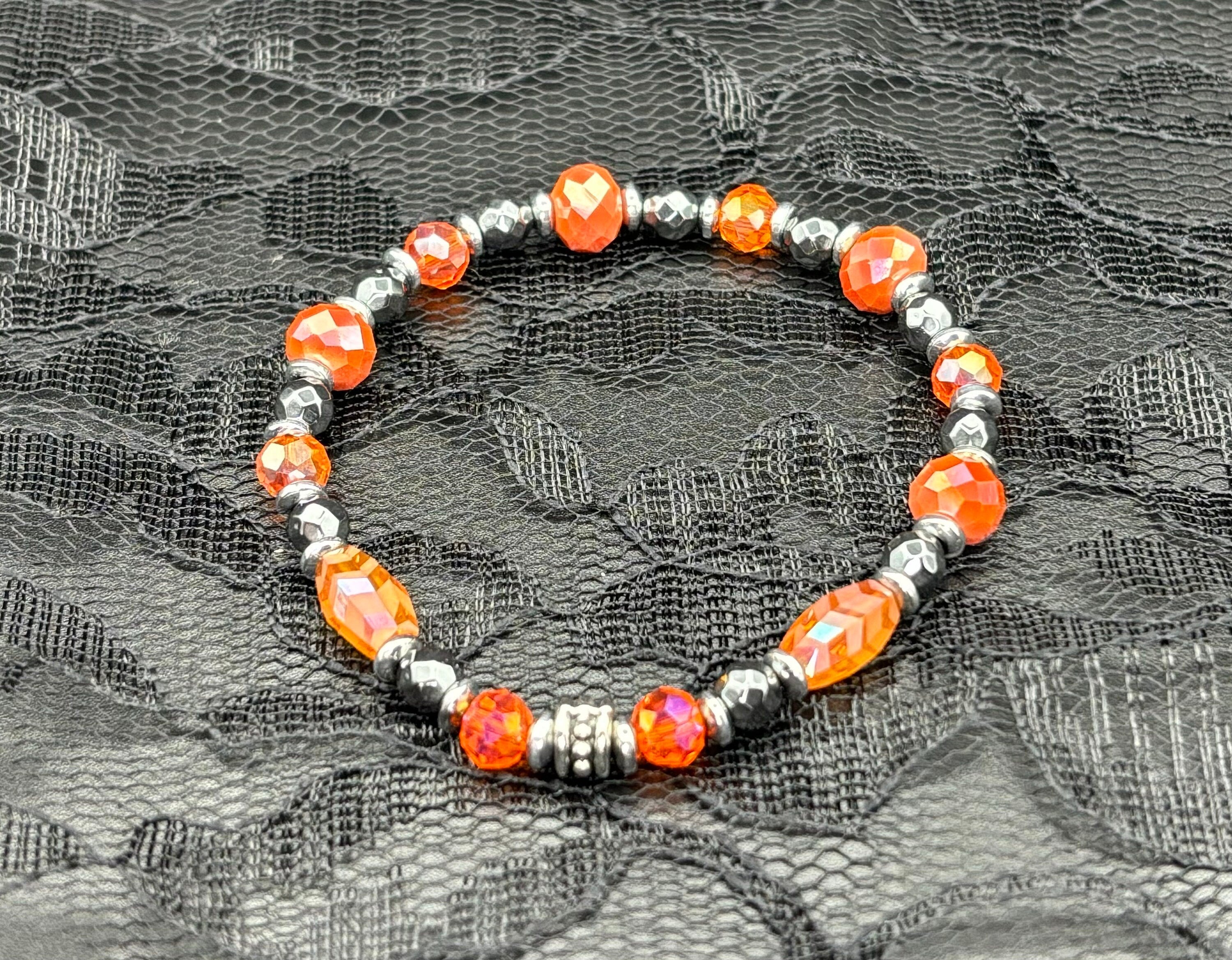 Barely Cursed Duo: Fire Glass & Hematite Crystal Bracelets