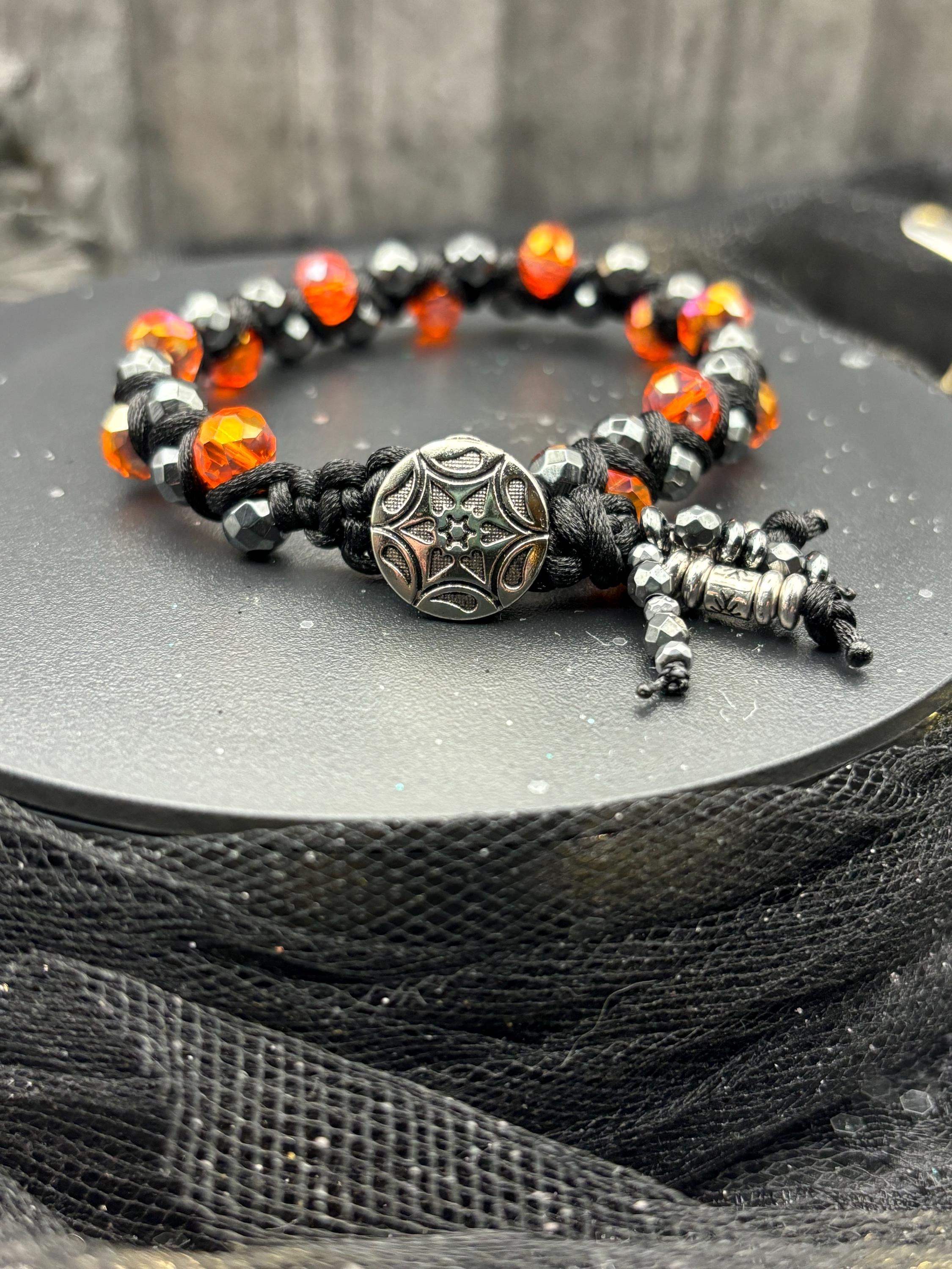 nfernal Glow – Braided Hematite and Crystal Glass Bead Bracelet