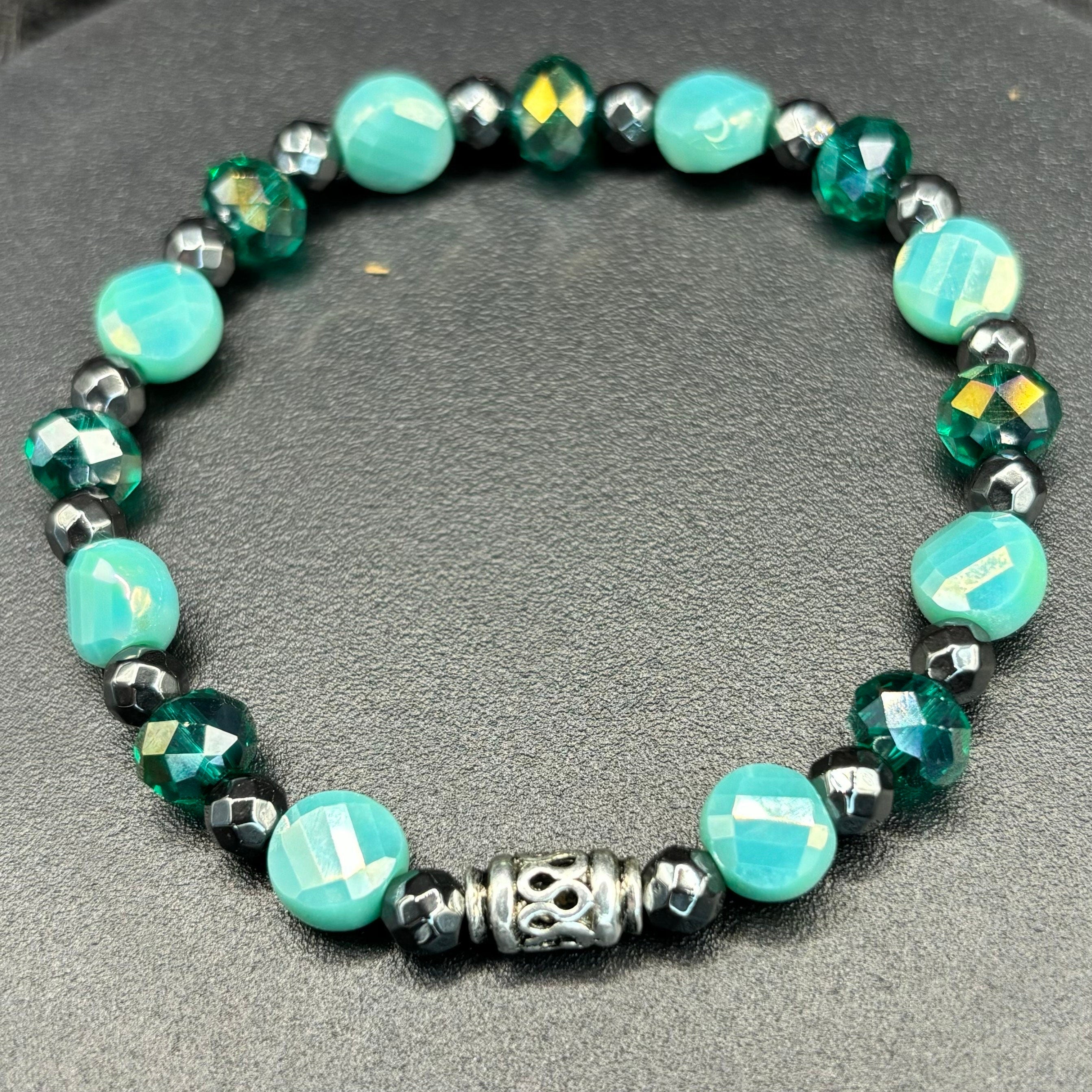 Barely Cursed Duo: Teal Crystal & Hematite Bracelets (Locally Sourced Glass Beads)