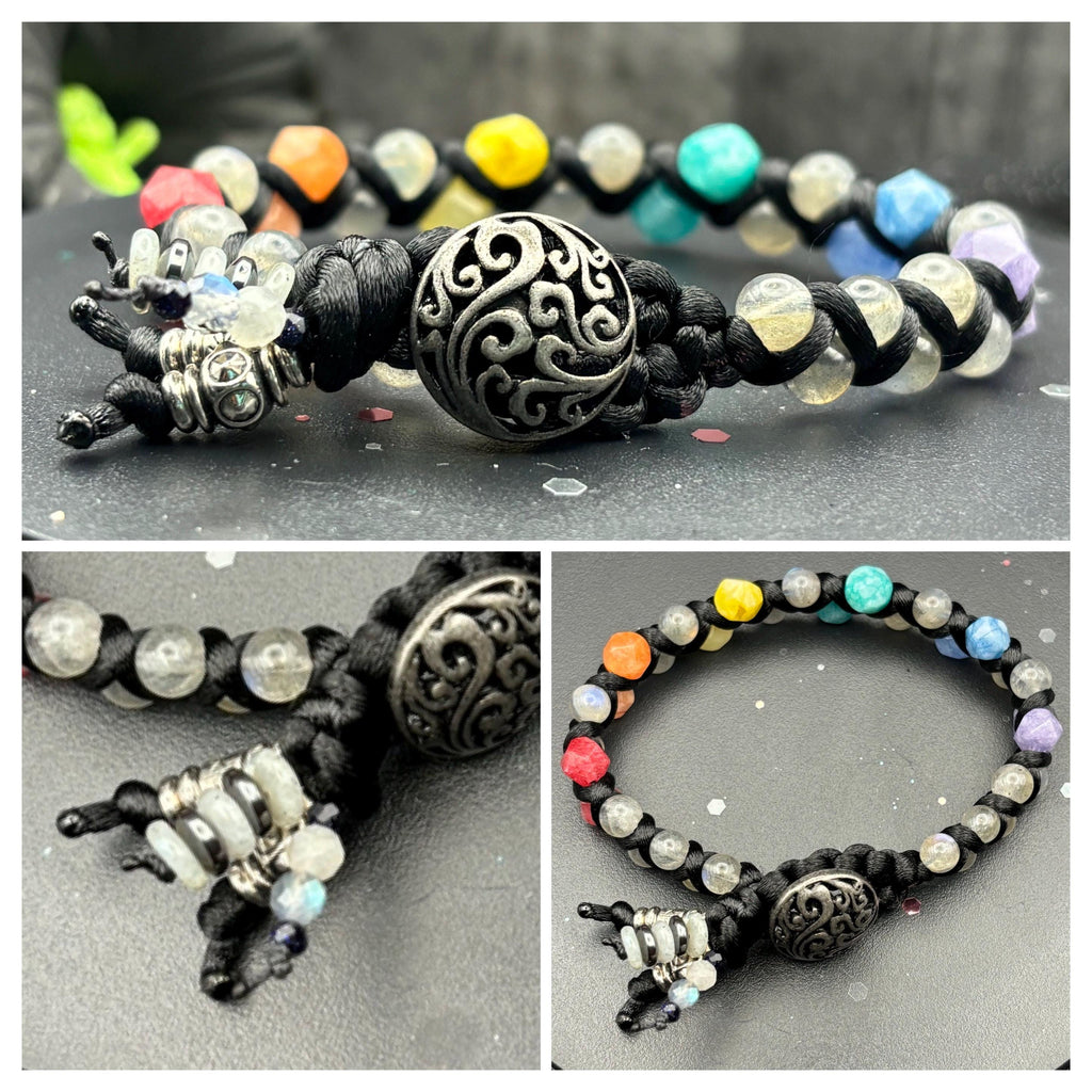 Rainbow Agate Labradorite Macrame Bracelet: LGBTQ+ Pride Jewelry
