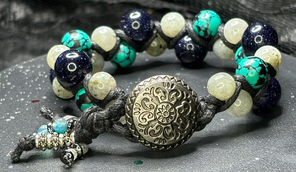 Support and Strength Bracelet – Purple Sandstone, Labradorite & Teal Agate Macramé