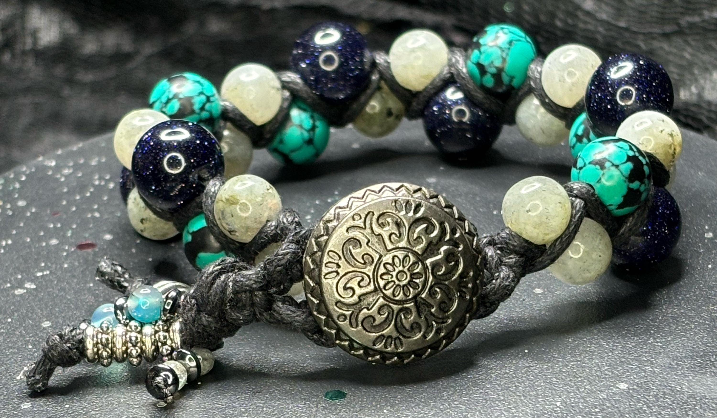 Support and Strength Bracelet – Purple Sandstone, Labradorite & Teal Agate Macramé