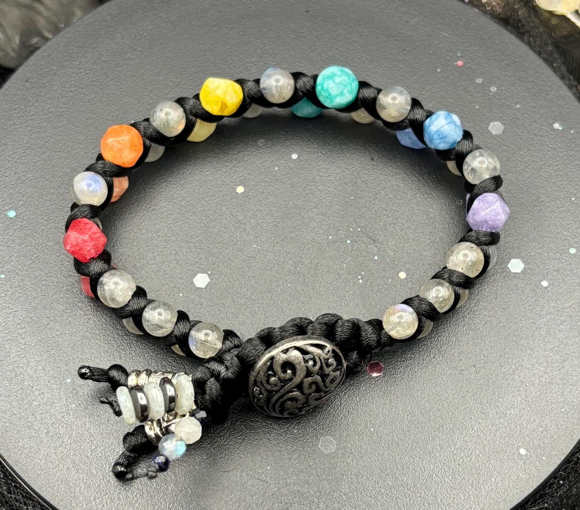 Rainbow Agate Labradorite Macrame Bracelet: LGBTQ+ Pride Jewelry