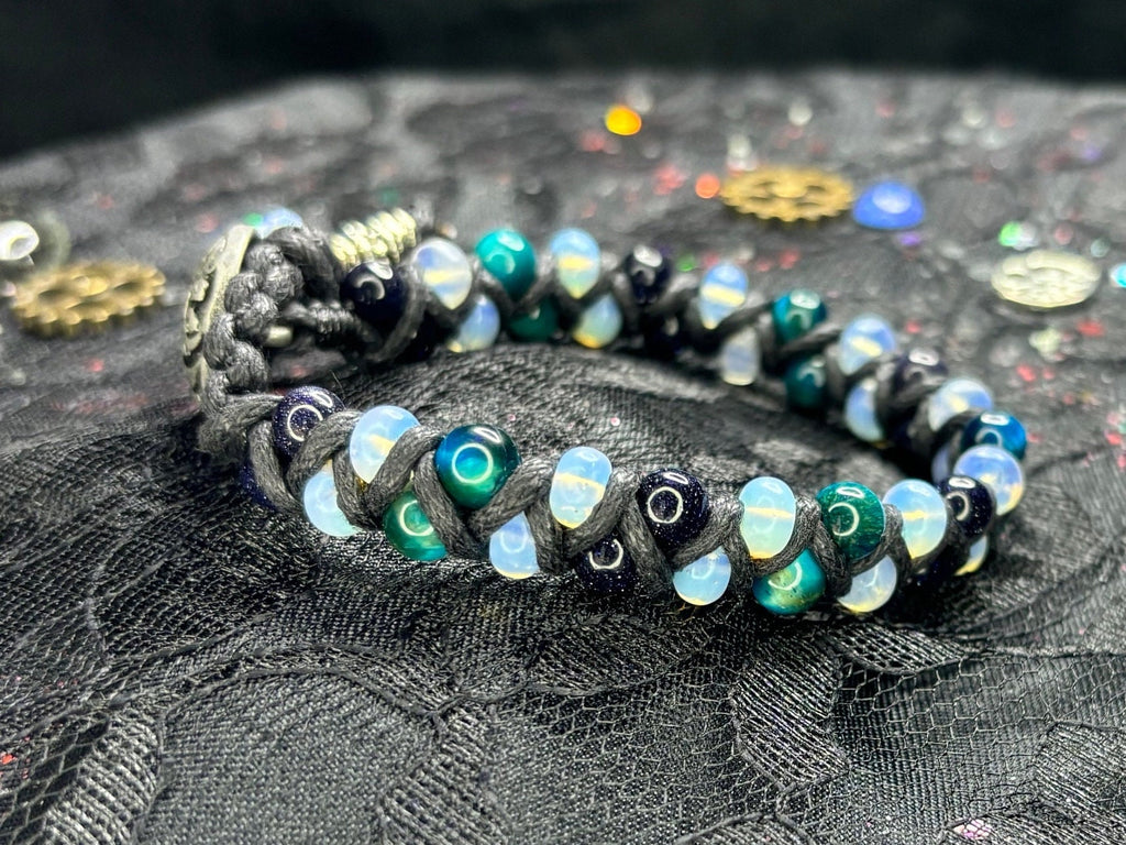 Barely Cursed Bracelet – Opaline Glow with Blue Tiger’s Eye & Purple Sandstone