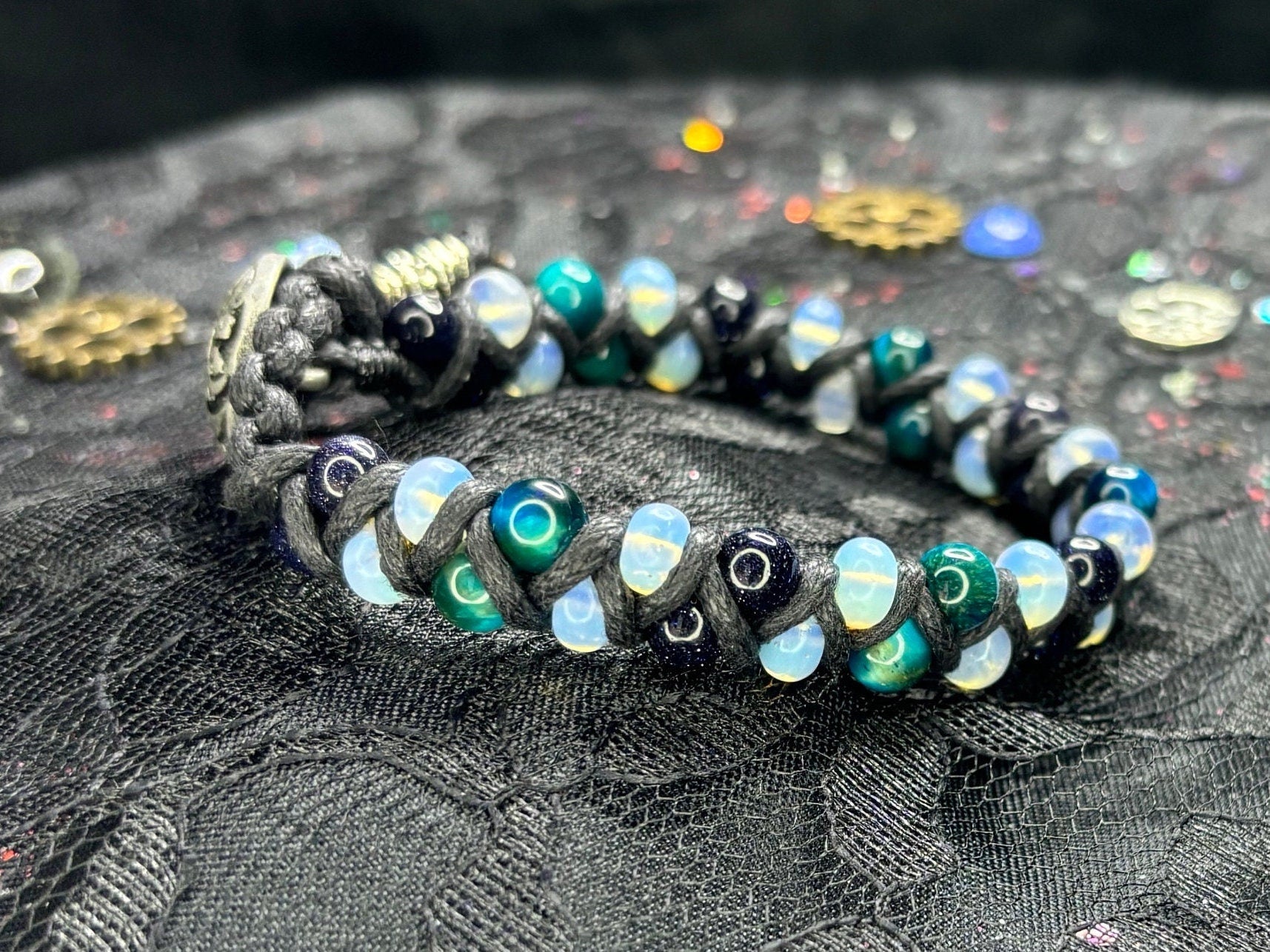Barely Cursed Bracelet – Opaline Glow with Blue Tiger’s Eye & Purple Sandstone