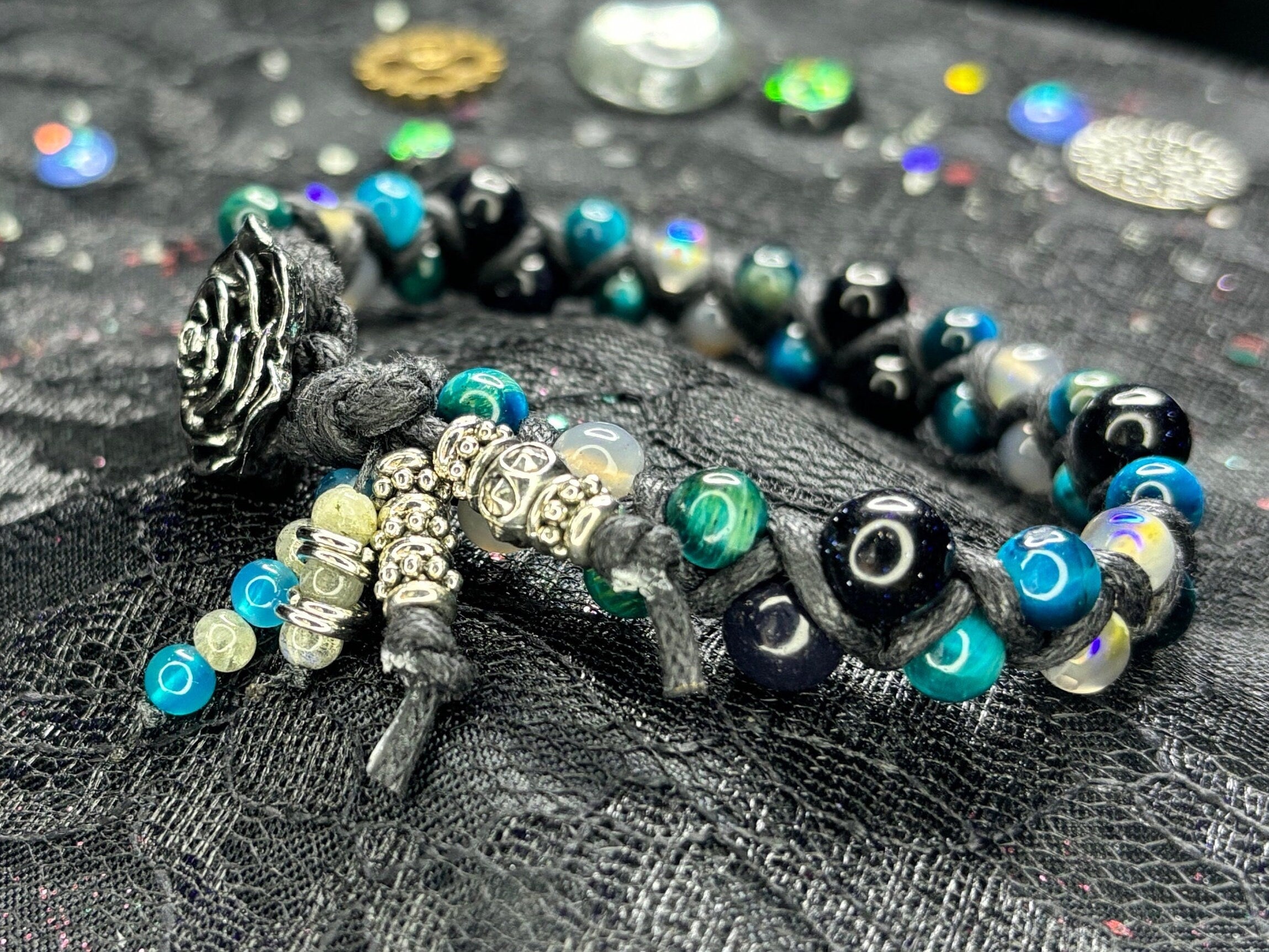 Macrame Gemstone Bracelet: Blue Tiger Eye, Labradorite & Sandstone
