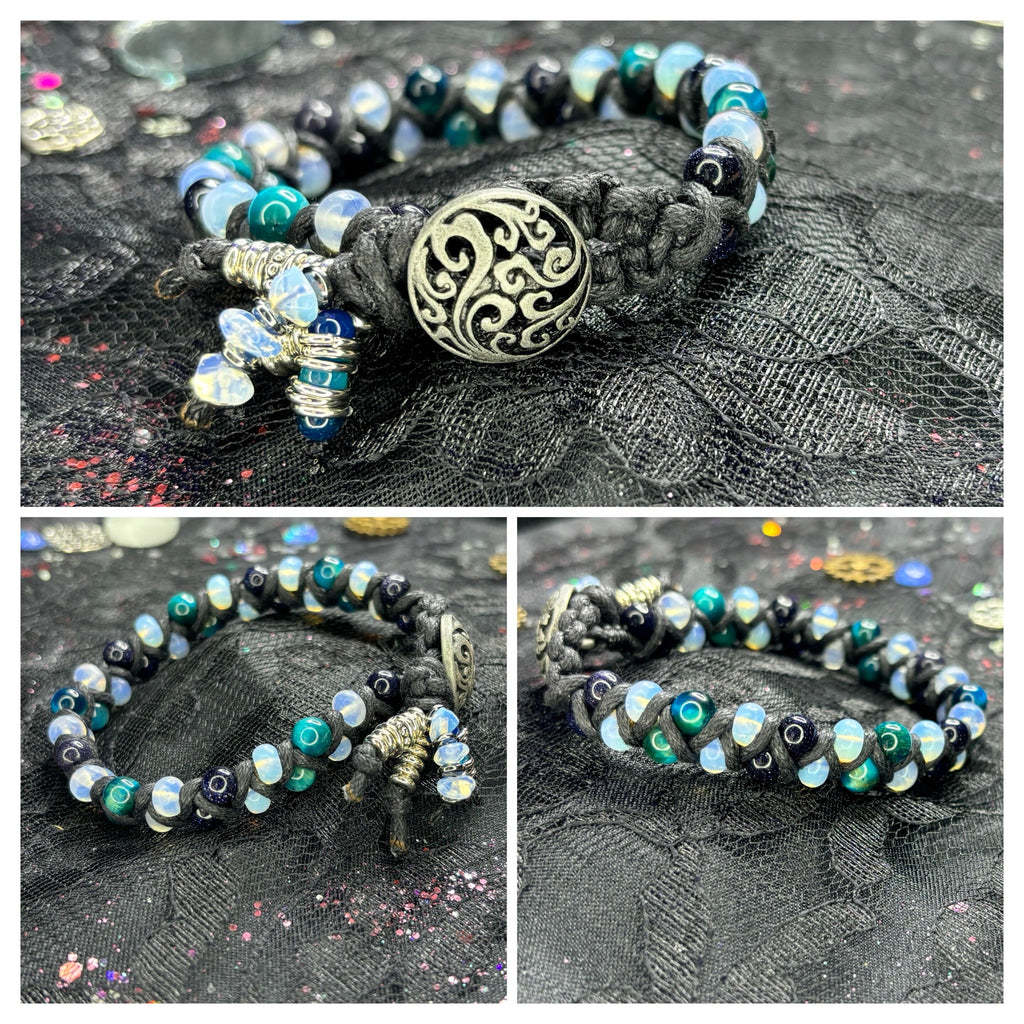 Barely Cursed Bracelet – Opaline Glow with Blue Tiger’s Eye & Purple Sandstone