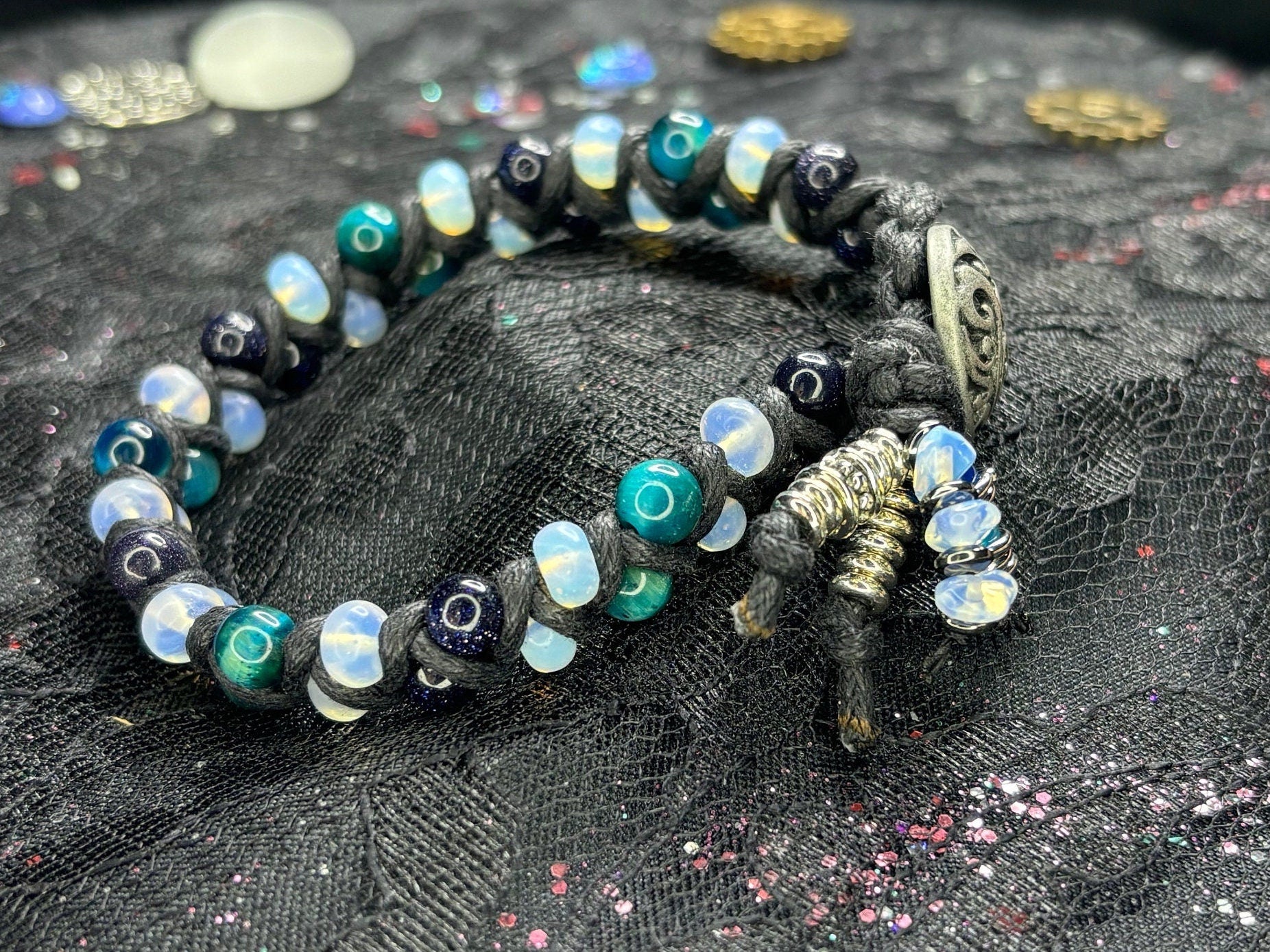 Barely Cursed Bracelet – Opaline Glow with Blue Tiger’s Eye & Purple Sandstone